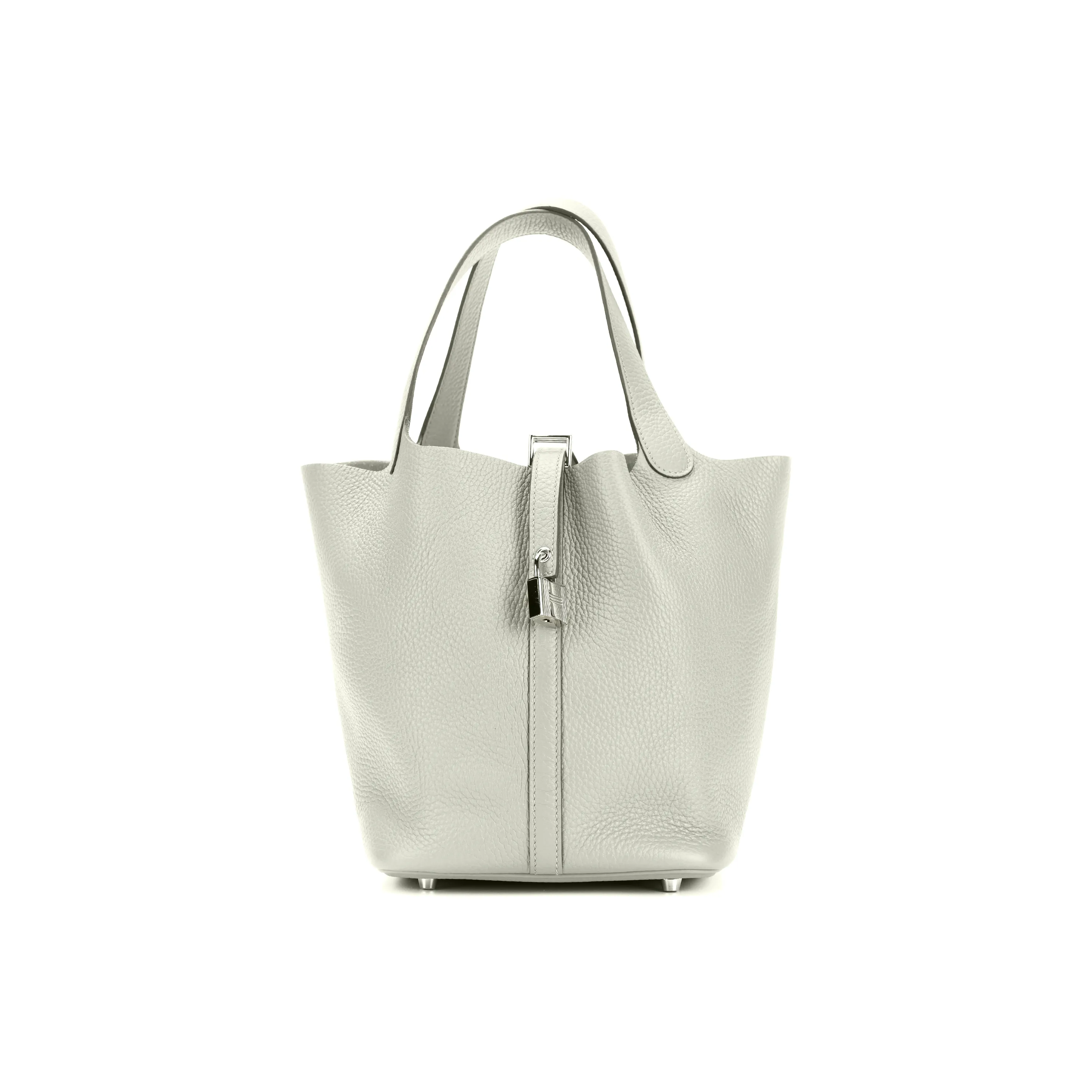 HERMES Picotin Lock Clemence Bullock Leather, Silver Buckle Bucket Bag Handbag 22 Women's 0W Gris Neve Ice Crystal Gray