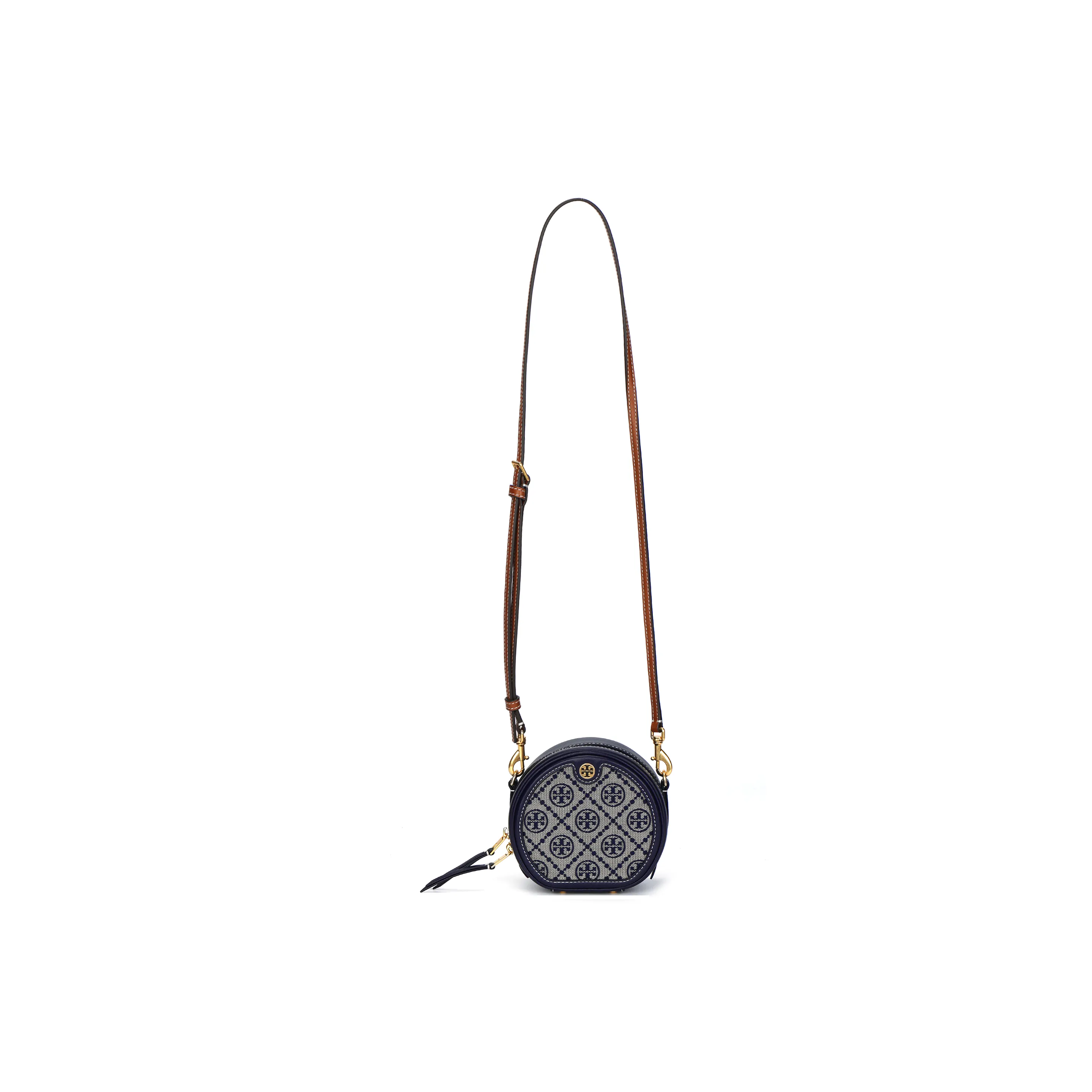 TORY BURCH T Monogram Jacquard Leather Round Bag, Shoulder Bag, Crossbody Bag Mini Women's Marine Blue