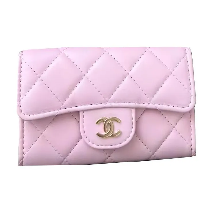 CHANEL Sheepskin Card Holder Women's Pink