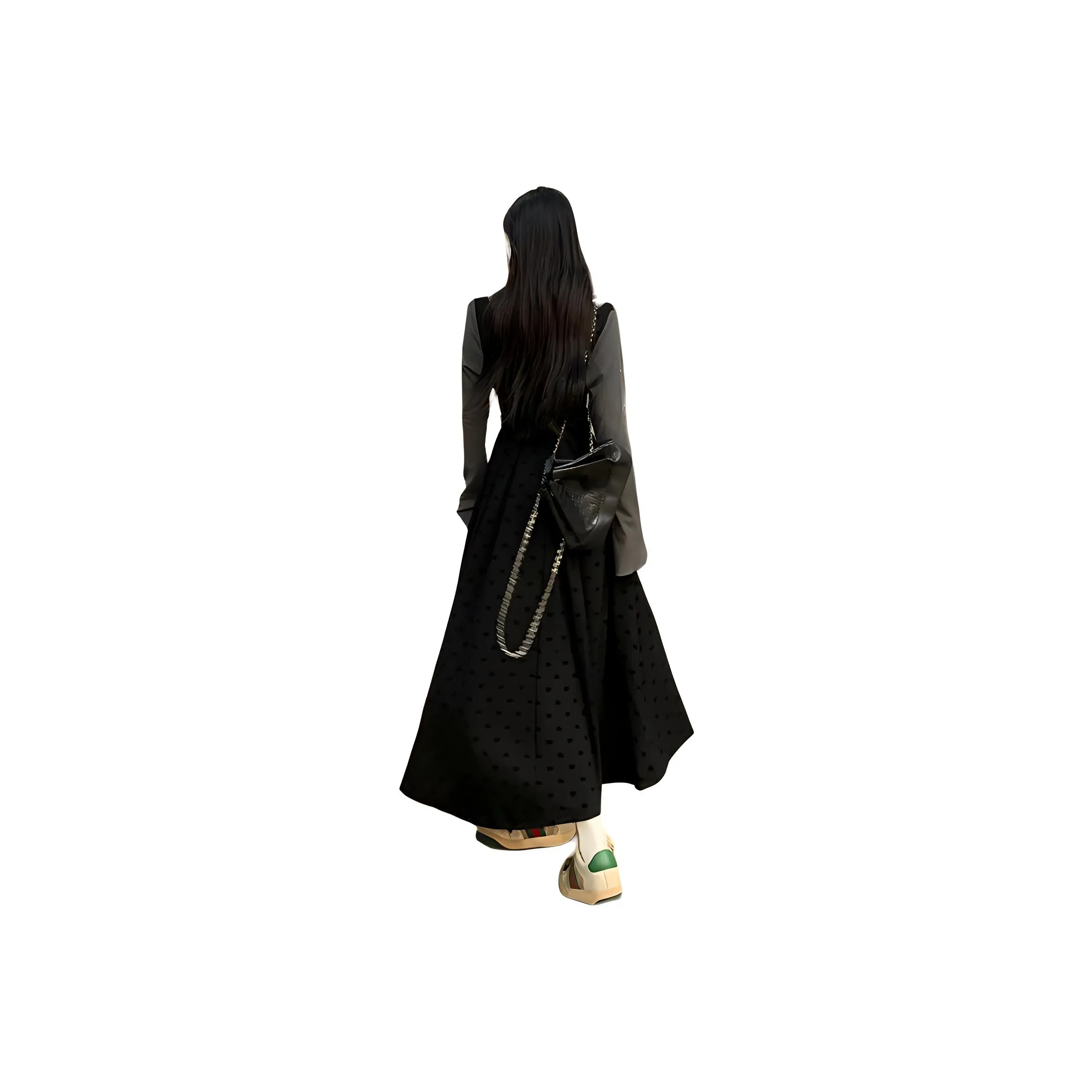 Flowers In Water Long Sleeved Dress Women's Black