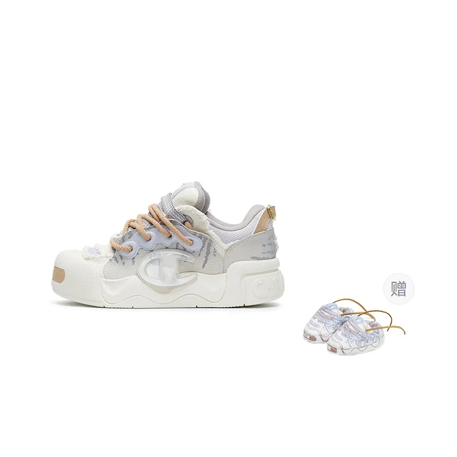 Champion Pompompururu Crampons Shoes Low Top Skateboard Shoes Men's Textured Gray/Milk White