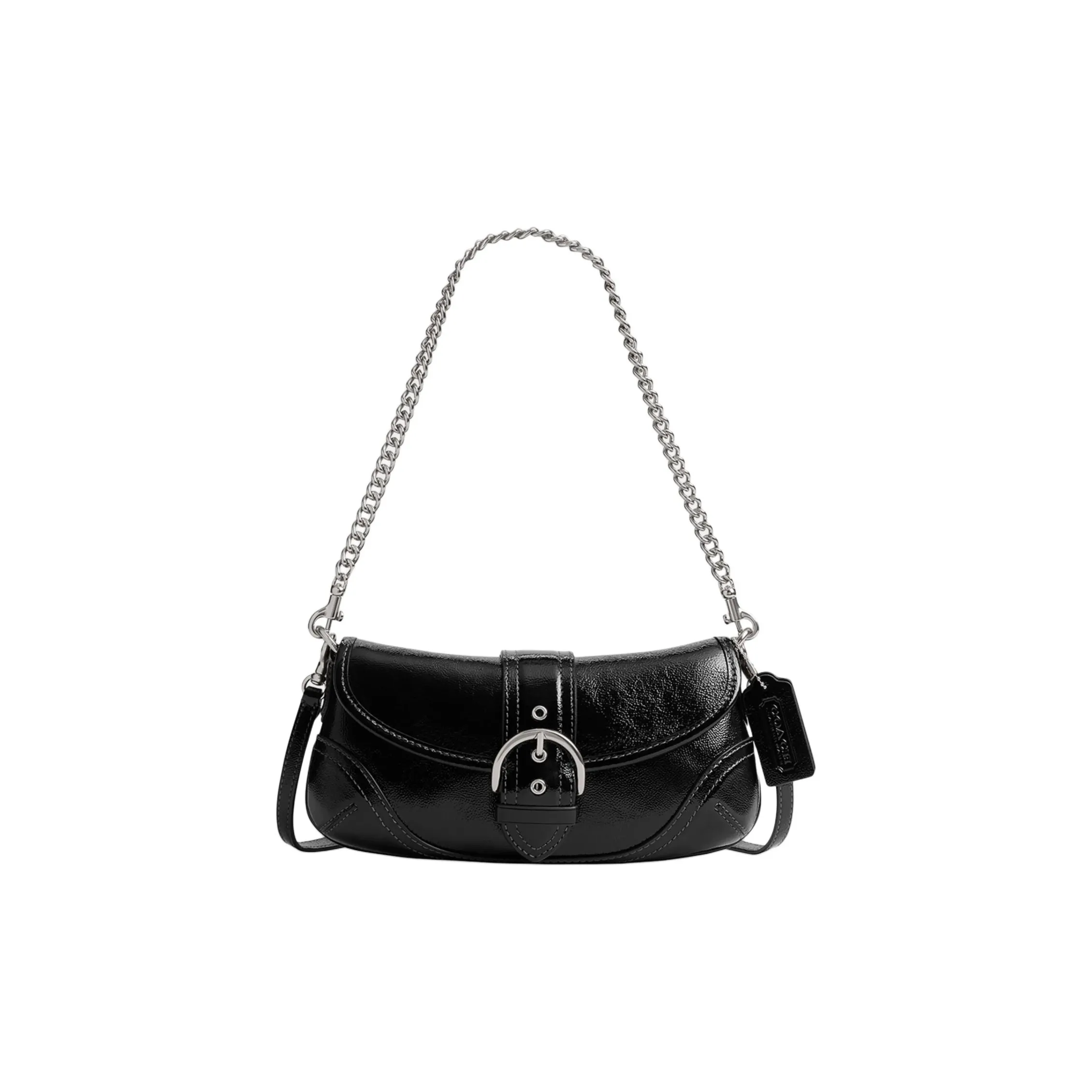 COACH Soho Patent Leather Shoulder Bag Medium Size Women's Black