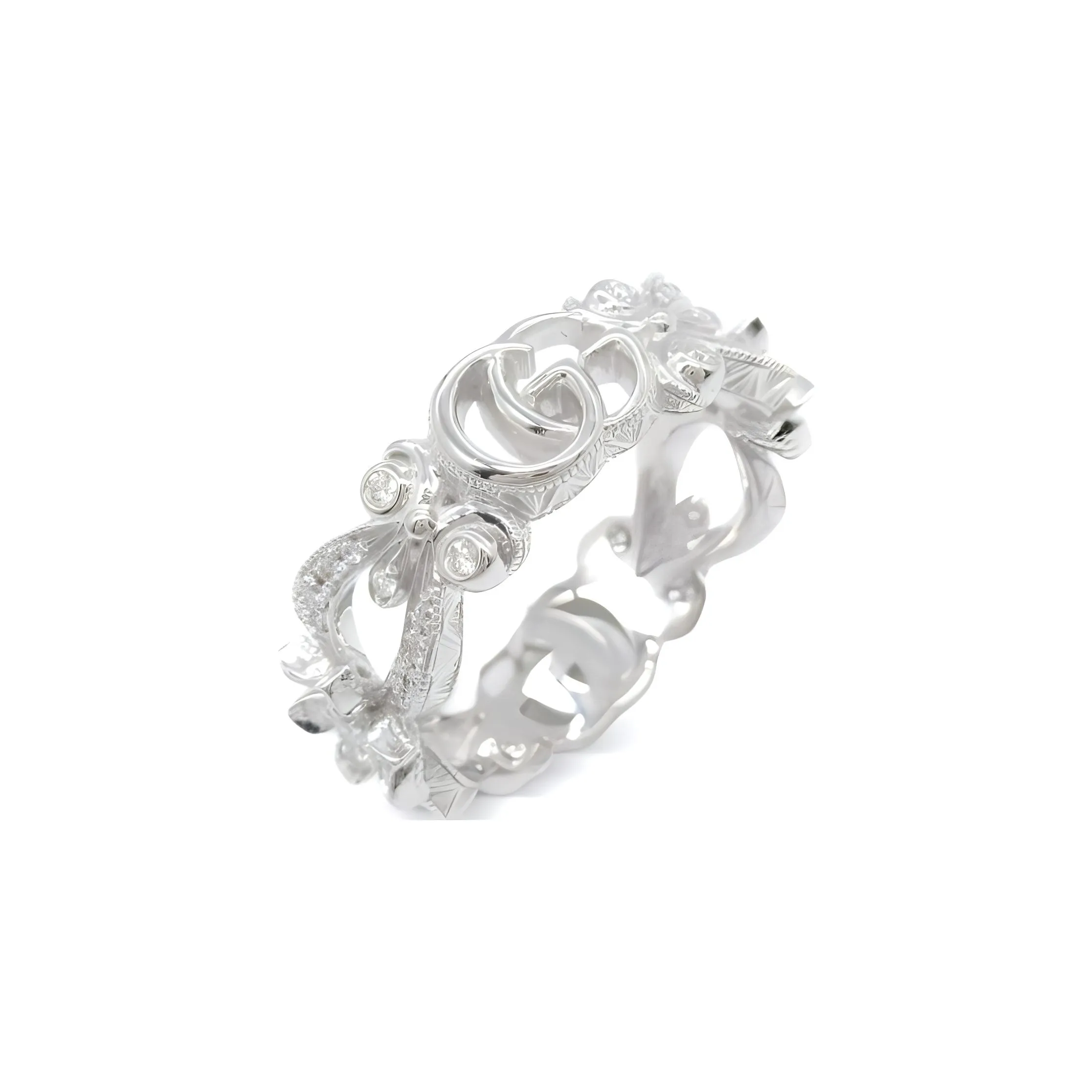 GUCCI Pre Owned 2010s 18K White Gold Flora Diamond Ring