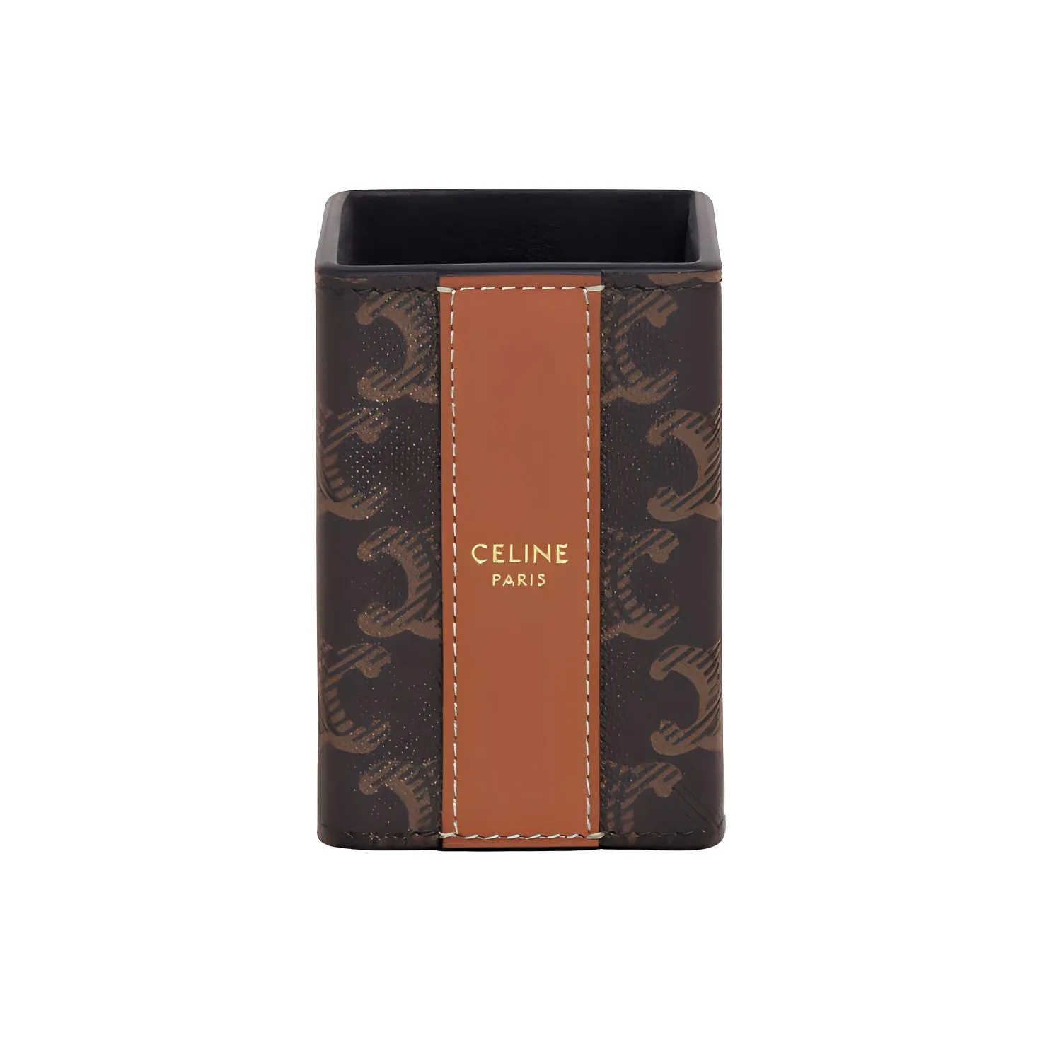 CELINE Triomphe Canvas And Cow Leather Perfume Case, Toiletry Bag, Makeup Bag Unisex Tawny