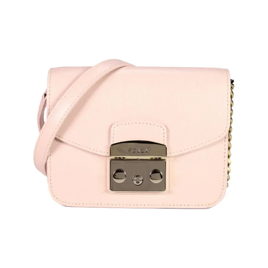 Furla Metropolis Collection Кожа Маленькая Квадратная Сумка Сумка через плечо Мини Женская Нюдово-Розовая