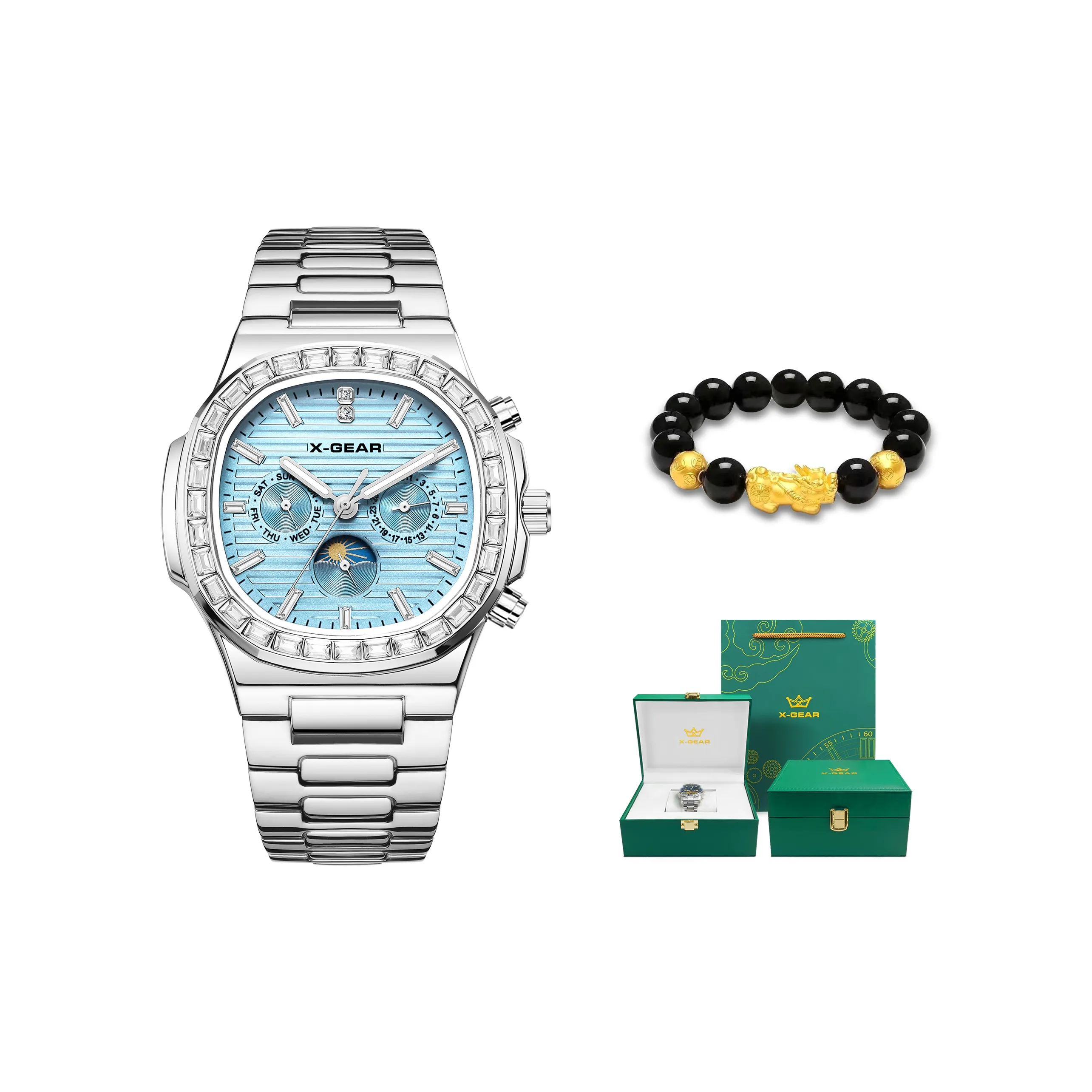 X Шестерня Автоматический Механический Механизм Нержавеющая Сталь Ремешок Часы Мужские Часы Синий Циферблат