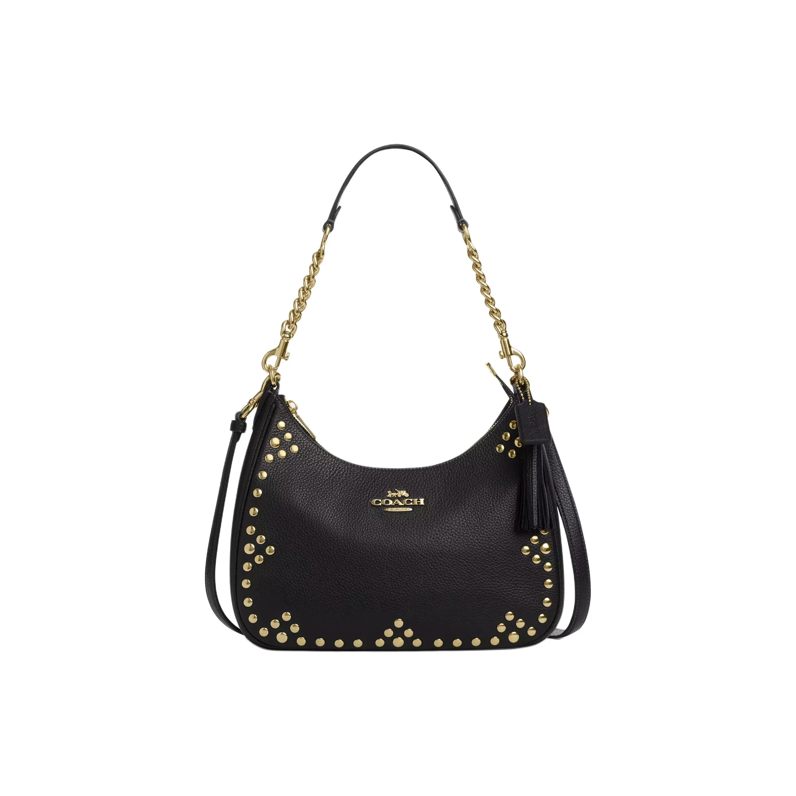 COACH Teri Pebbled Leather Hobo Crossbody Bag, Shoulder Bag Tubas Women's Black