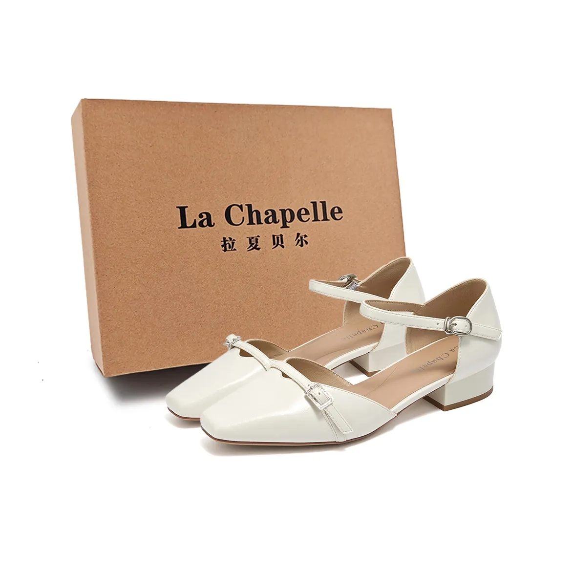 La Chapelle French Fairy Elegance Fashion One Strap High Heel Court sandals Casual Single Shoes Women's Beige