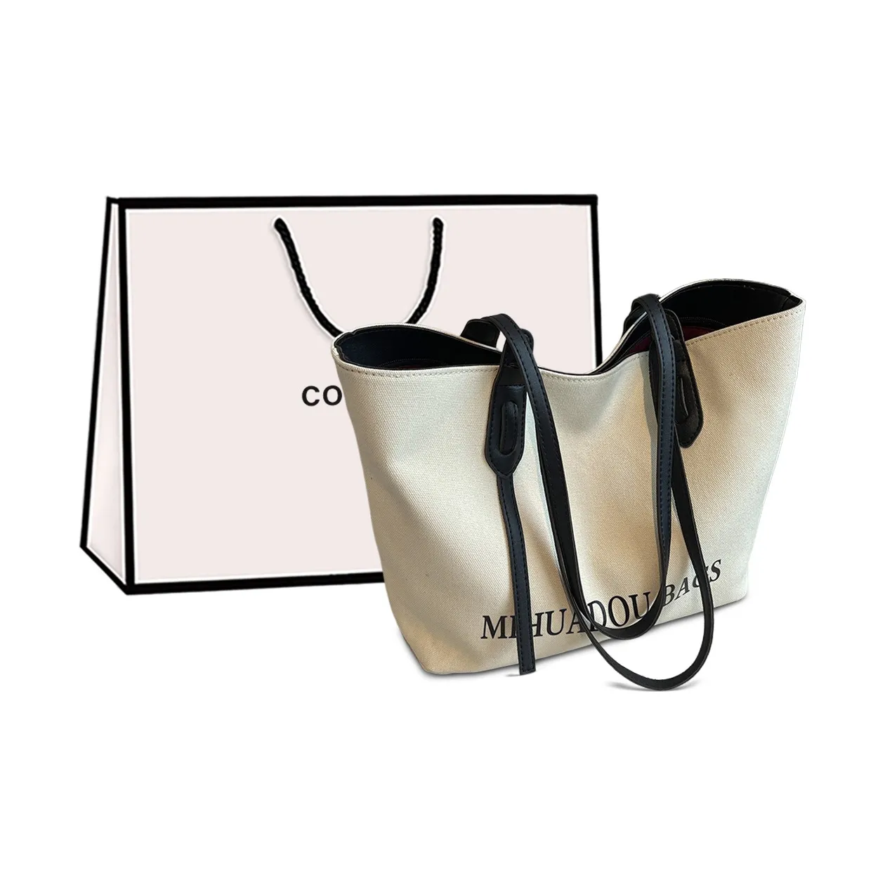 COMELY Холст Тоут Сумка Сумка для покупок Портативная Холст Сумка через плечо Стандартная Женская Белая и Черная