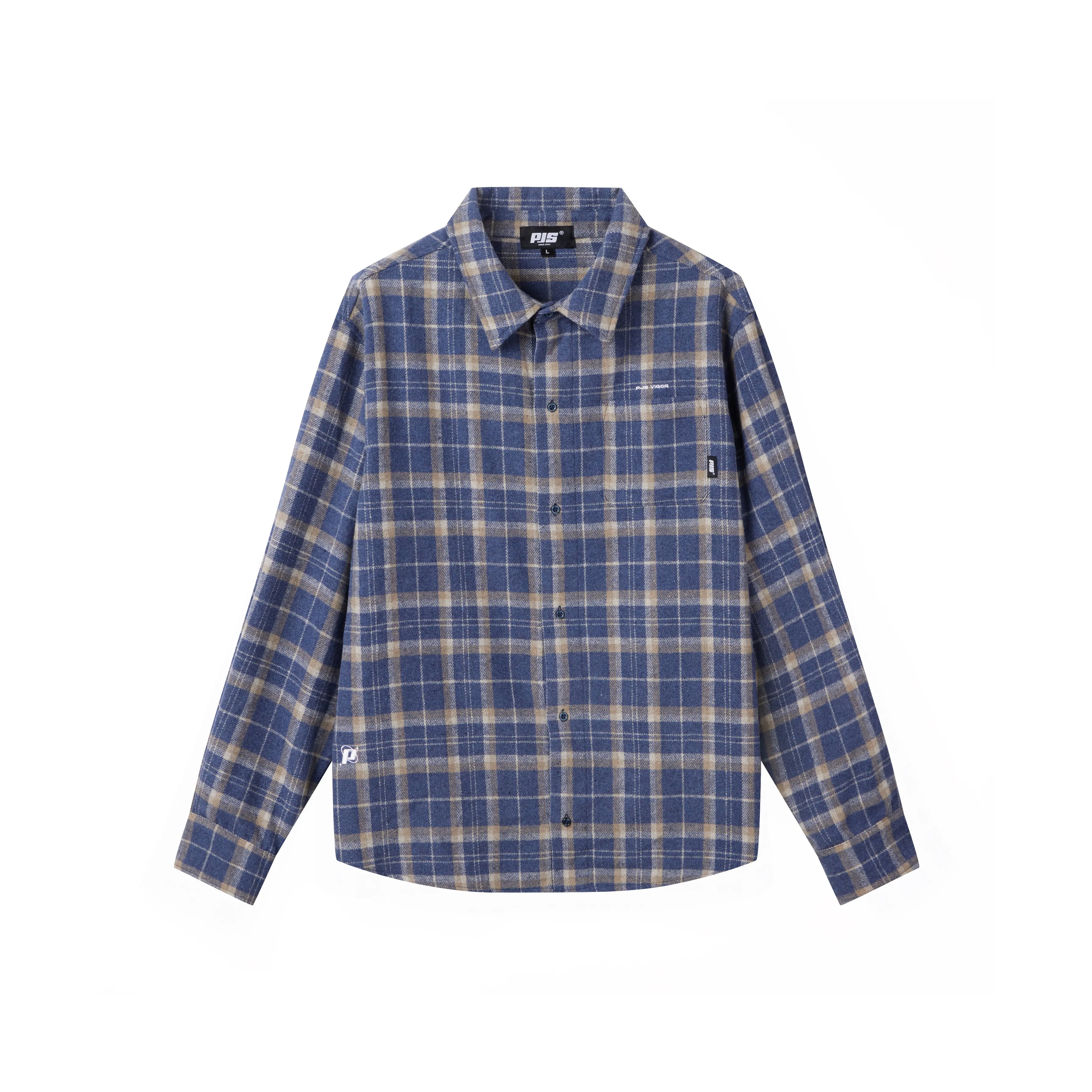 PJ's Vigor Shirts Unisex Blue Beige Plaid
