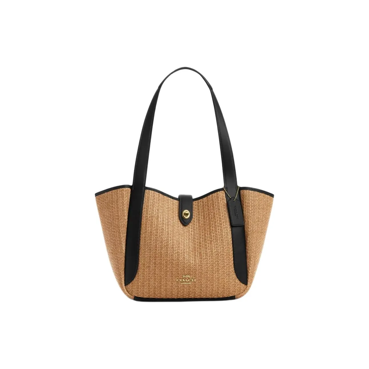 COACH Hadley Straw Woven With Smooth Leather Tote Bag, Shopping Bag, Handbag Women's Brown & Black