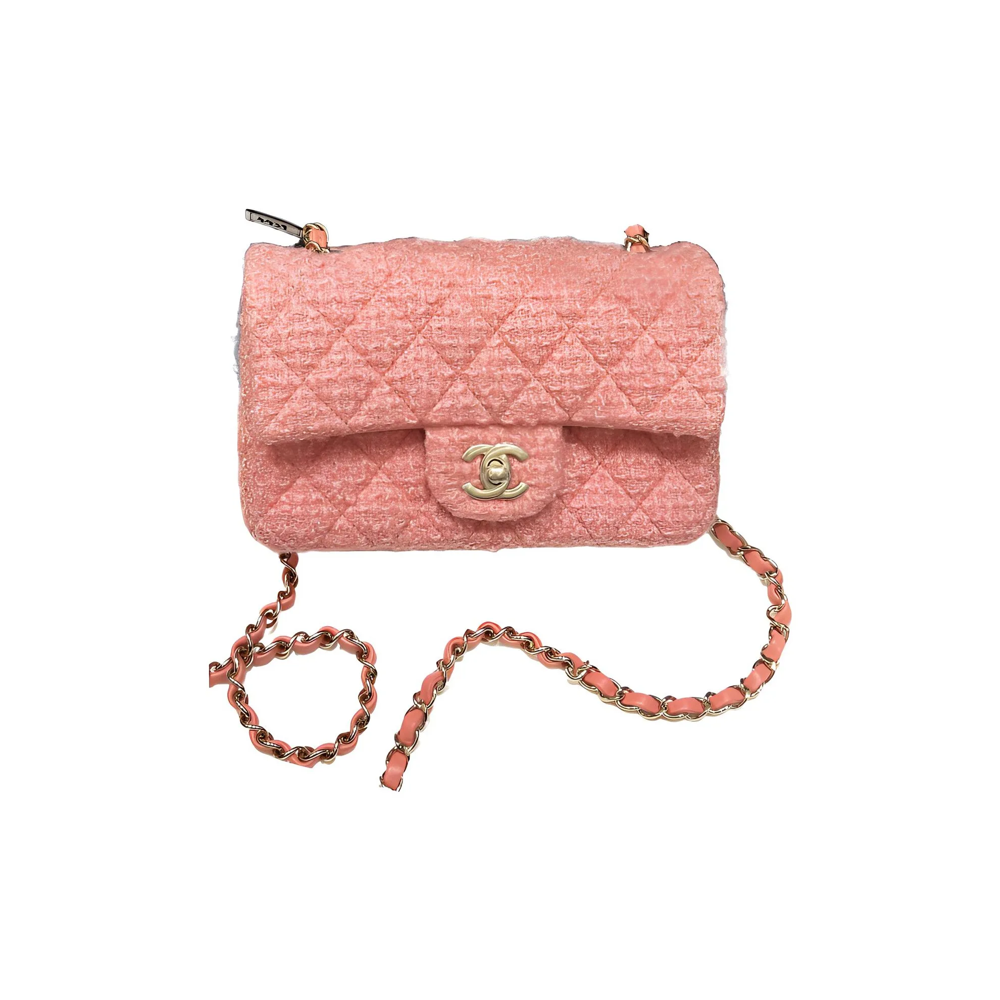 CHANEL Classic Flap CF Cotton Wool Twill Soft Woolen Flap Bag, Shoulder Bag, Crossbody Bag Mini Women's Pink