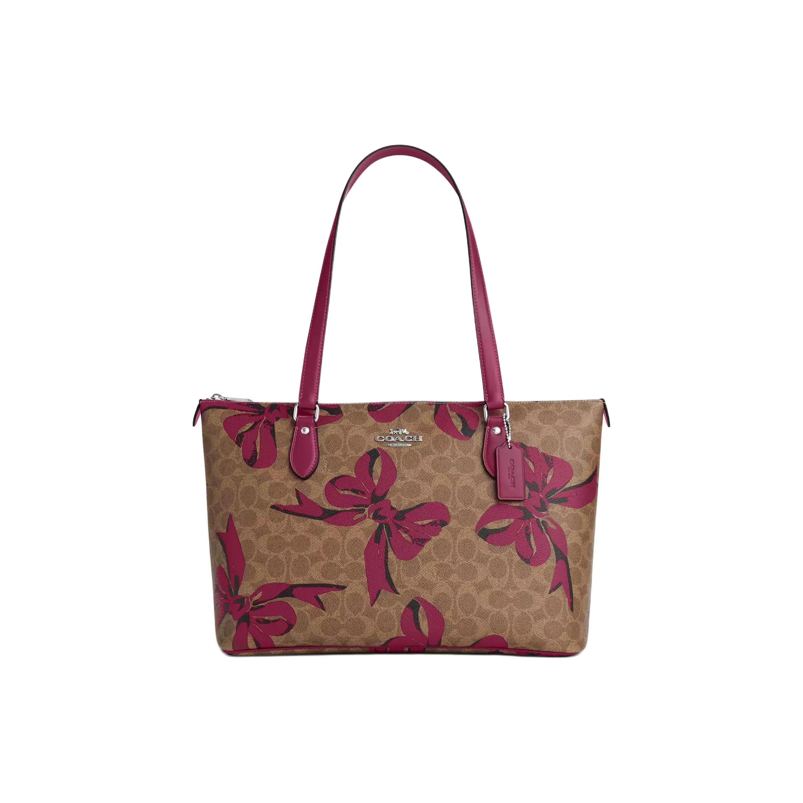 COACH Gallery Покрытый холст Сумка на плечо Большая Женская Коричневая и Розовая и Многоцветная