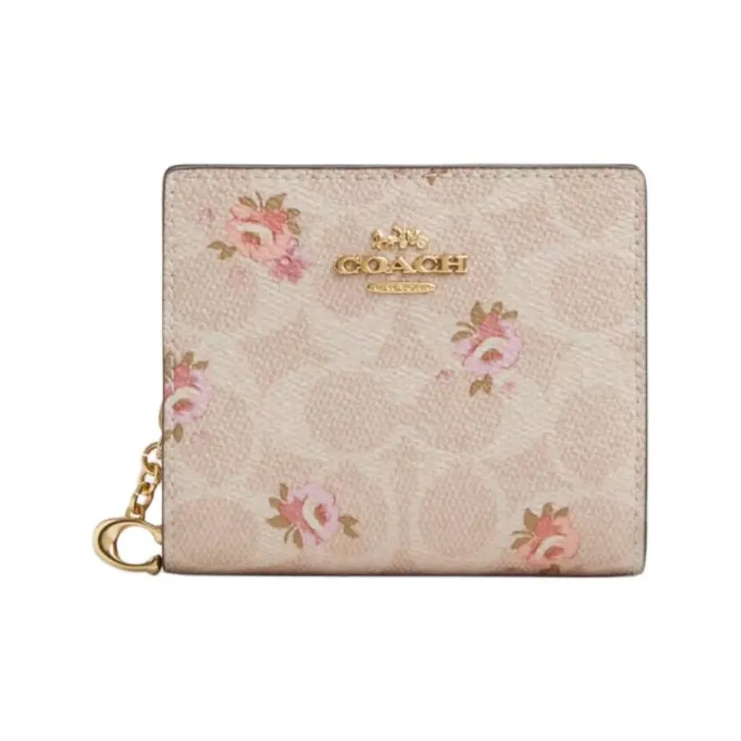 COACH Snap Wallet Покрытый холст Кошелек Мини Женский Золотой и Песочный