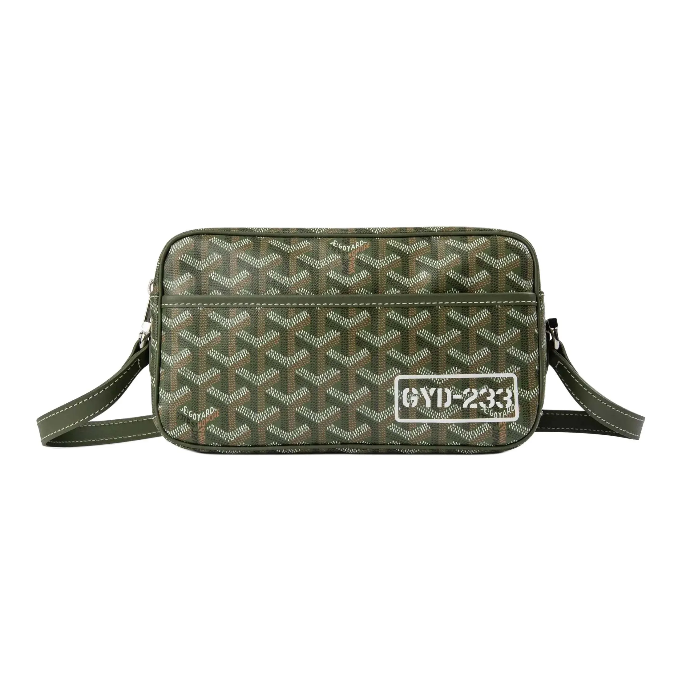 GOYARD Cap Vert Canvas With Calfskin Crossbody Bag, Shoulder Bag Unisex Khaki Green