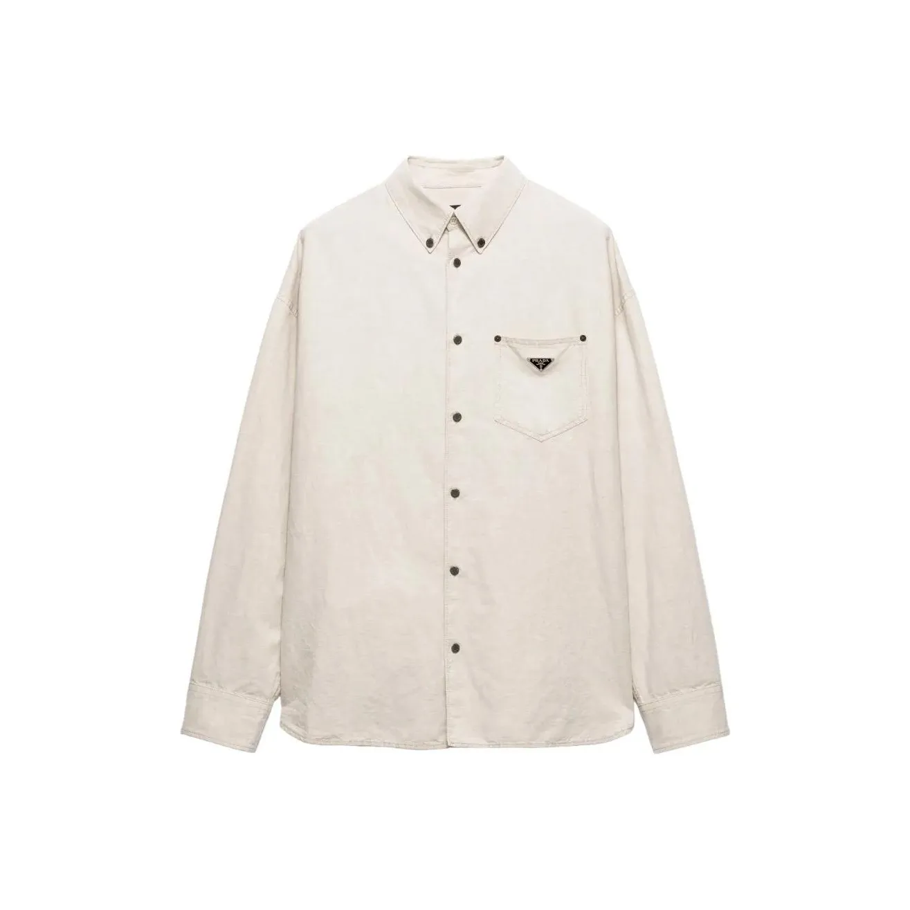 PRADA Chambray Triangle Logo Button Up Shirt