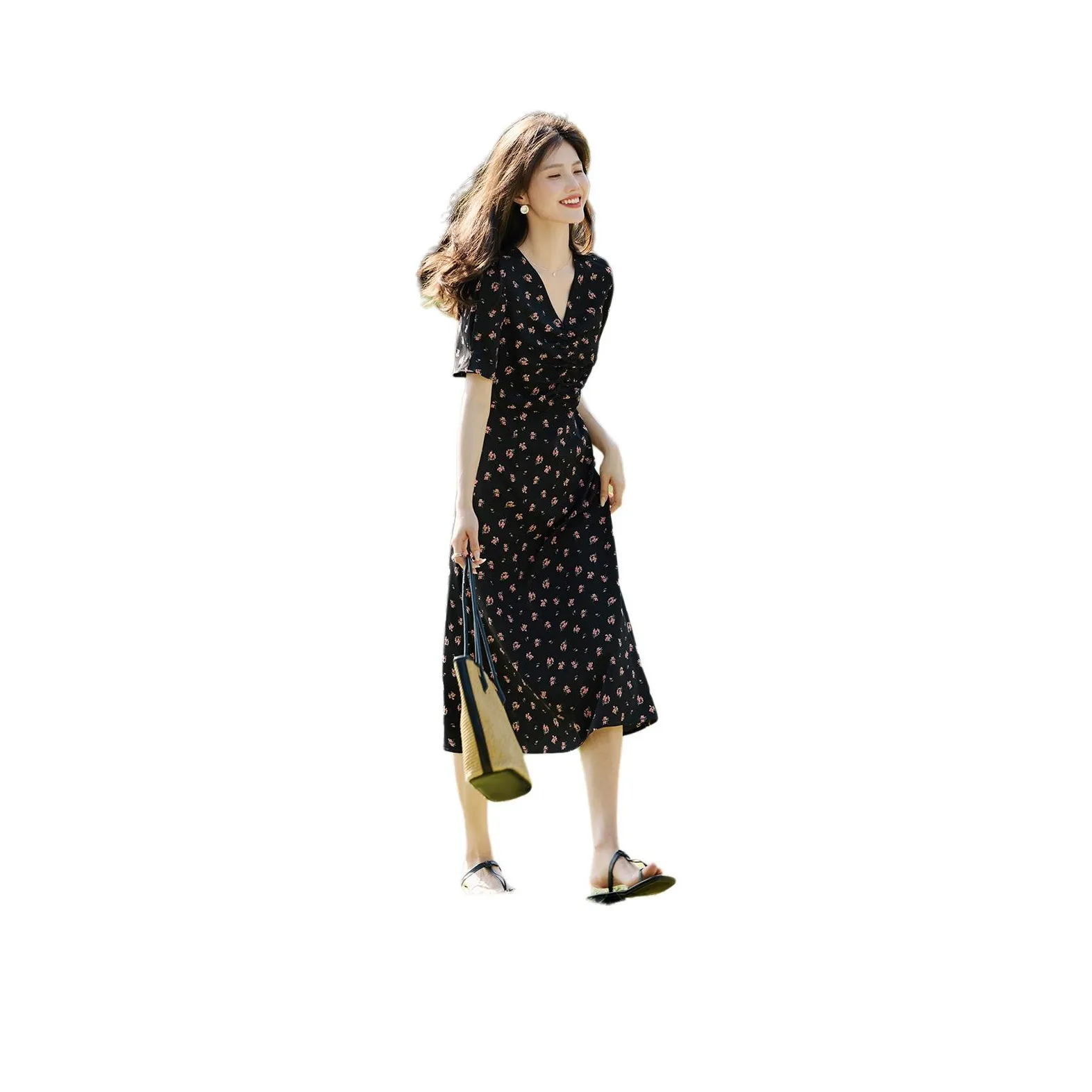 XWI Short Sleeved Dress Women's Black With Floral