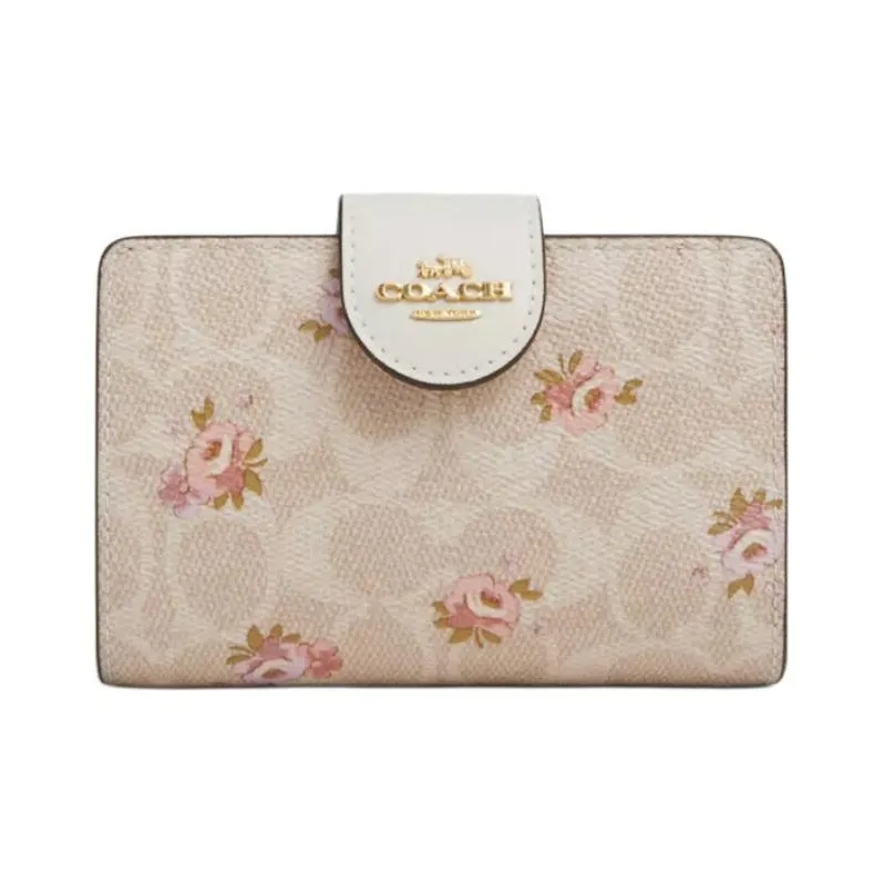 COACH Corner Zip Покрытый холст Кошелек Средний Женский Золотой Песочный