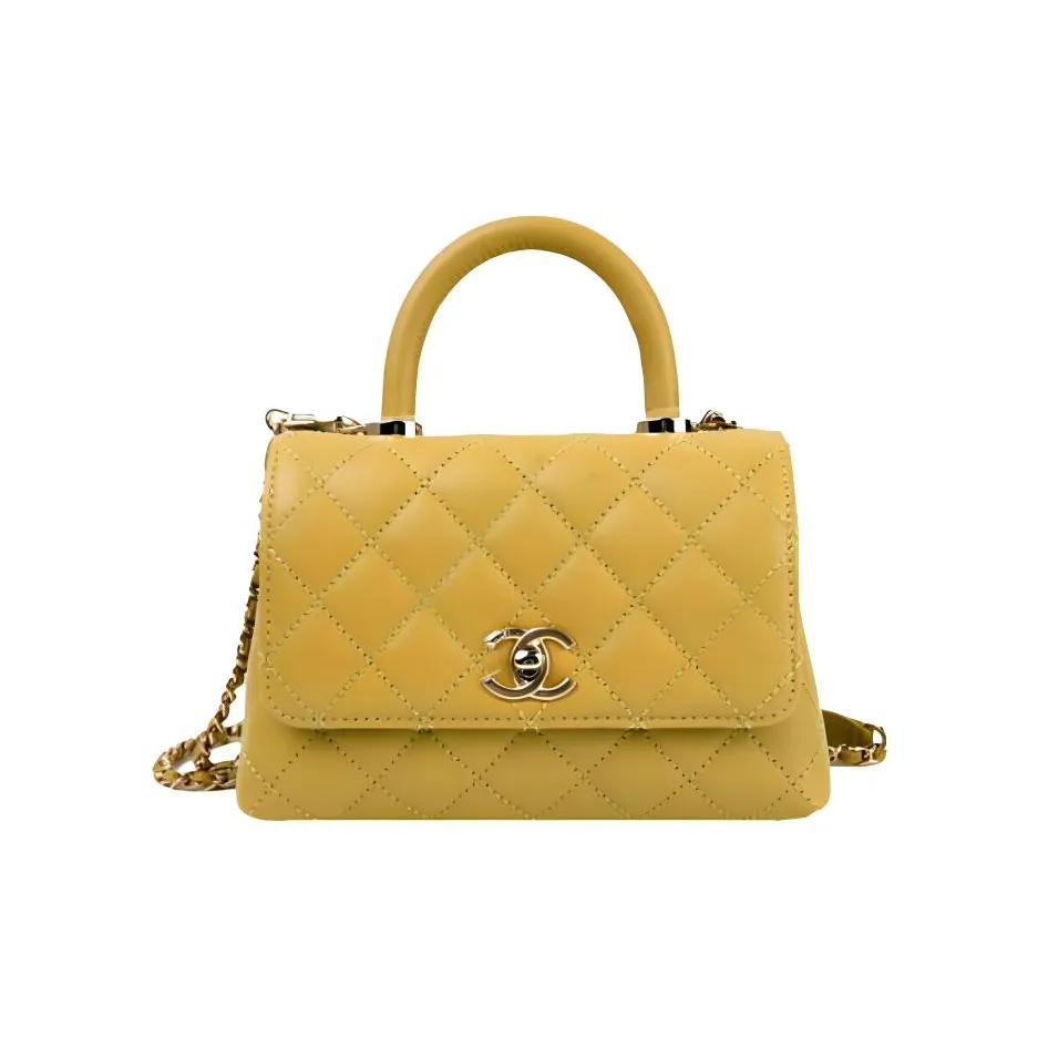 CHANEL Coco Handle Cow Leather Crossbody One Shoulder Handbag Mini Women's Ginger Yellow
