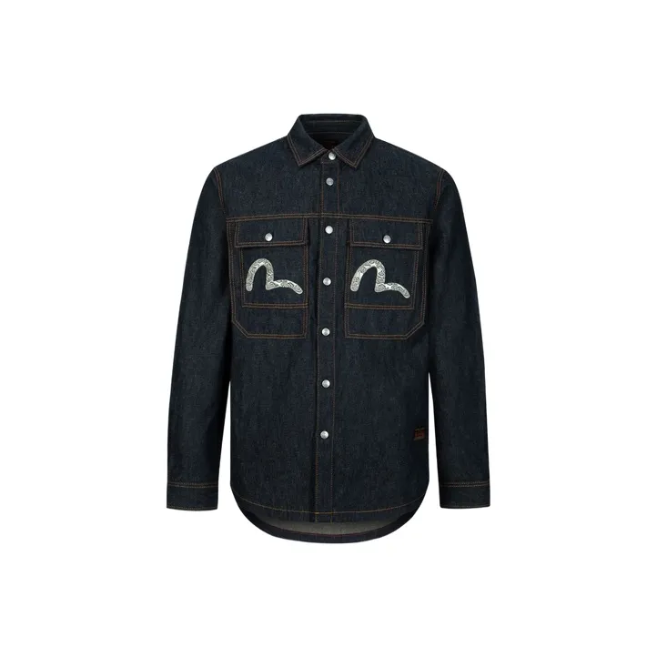 EVISU Cloud-pattern Seagull Embroidered Denim Shirt
