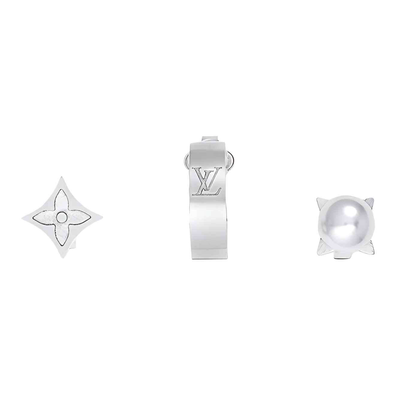 LOUIS VUITTON Metal Resin Earrings Men's Silver