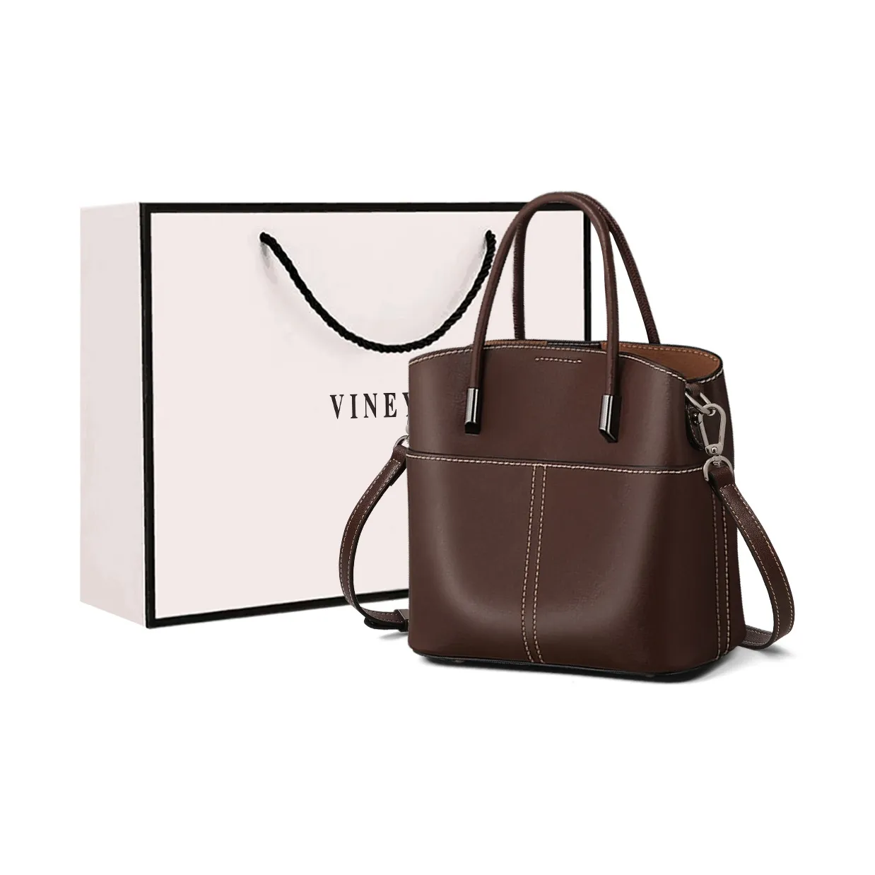 VINEY Cow Leather Handbag Shoulder Bag Crossbody Bag Regular Women's Coffee