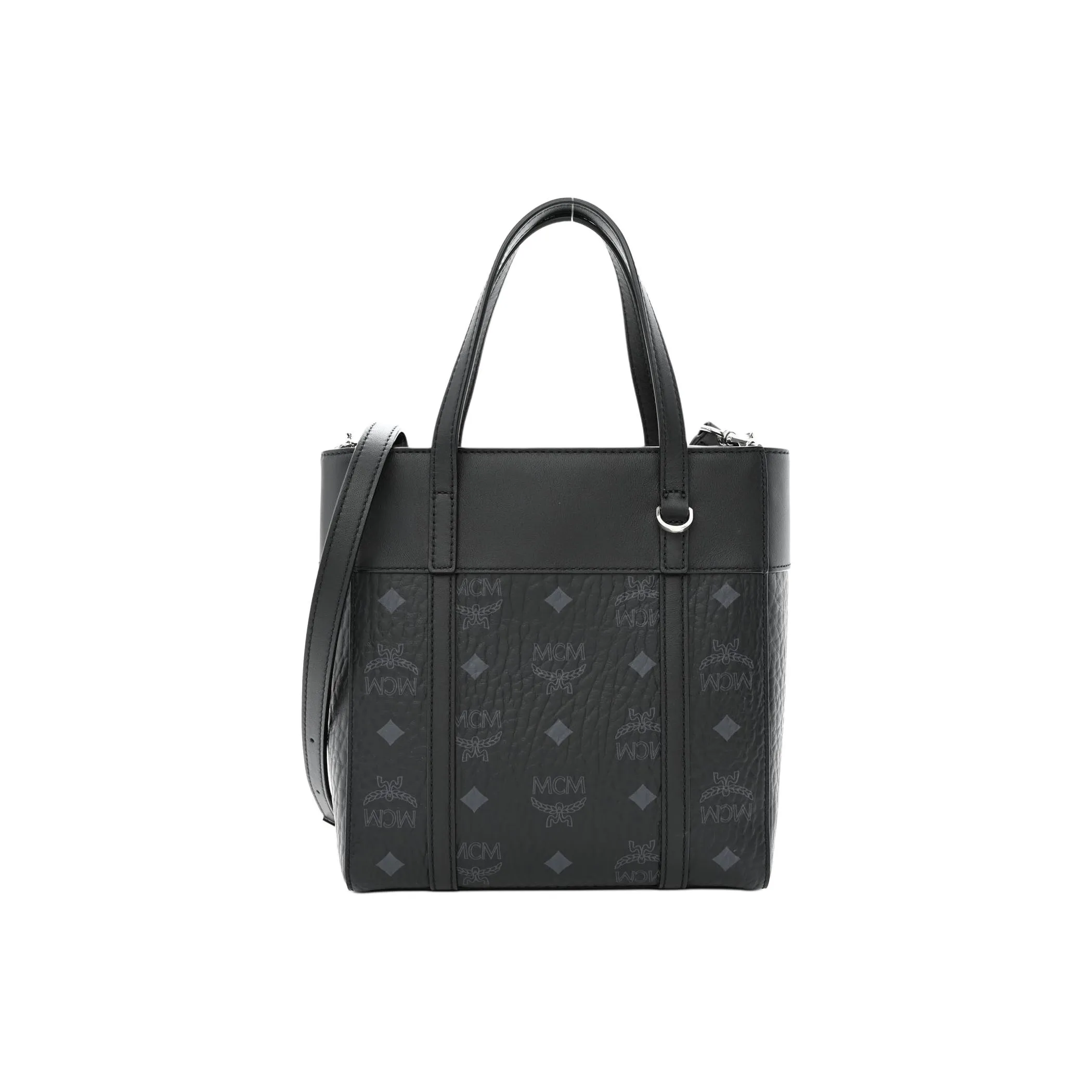 MCM Leather With Calfskin Basket Bag, Tote Bag, Shopping Bag, Shoulder Bag, Crossbody Bag, Handbag Mini Women's Black