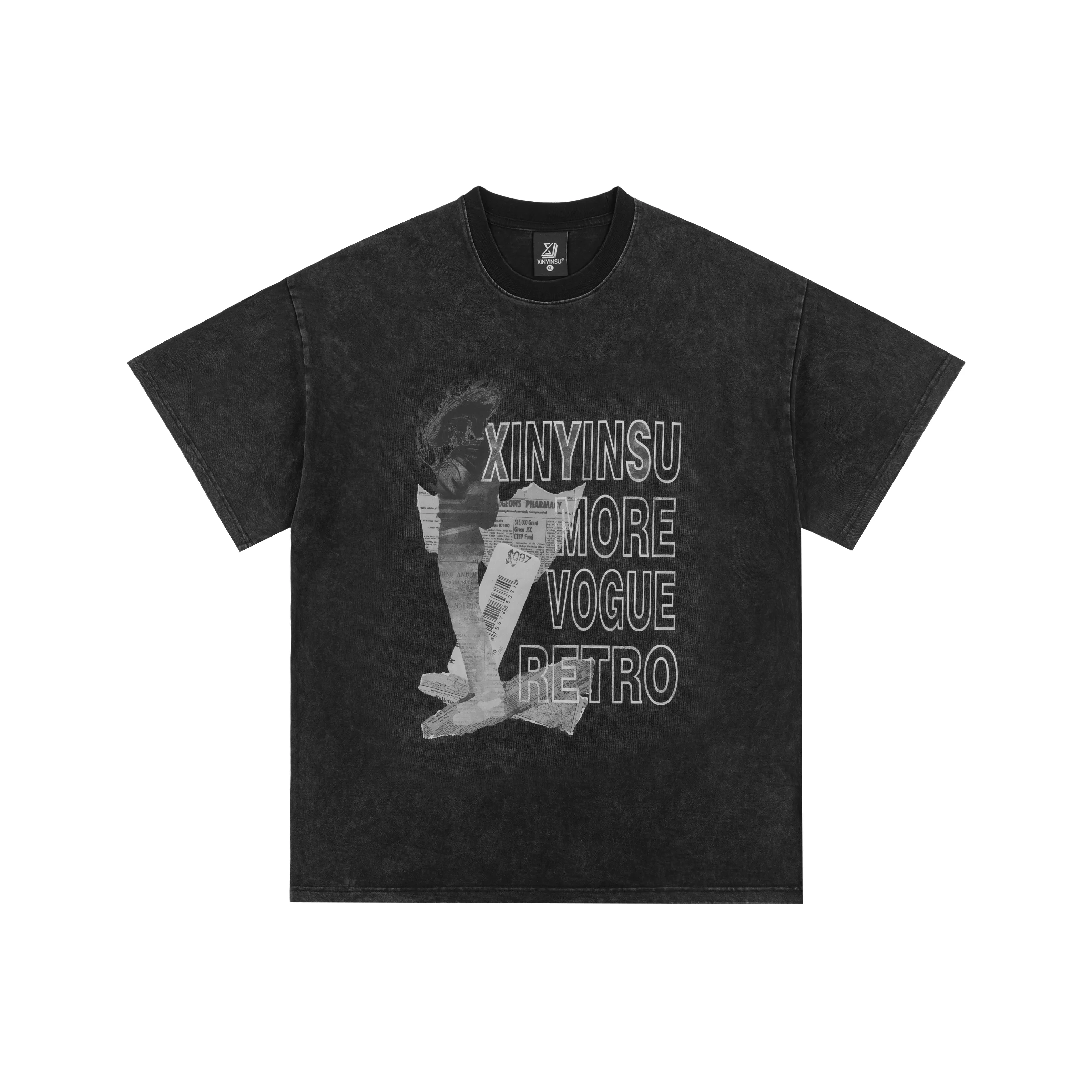 XINYINSU T-Shirt Унисекс Выцветший Черный