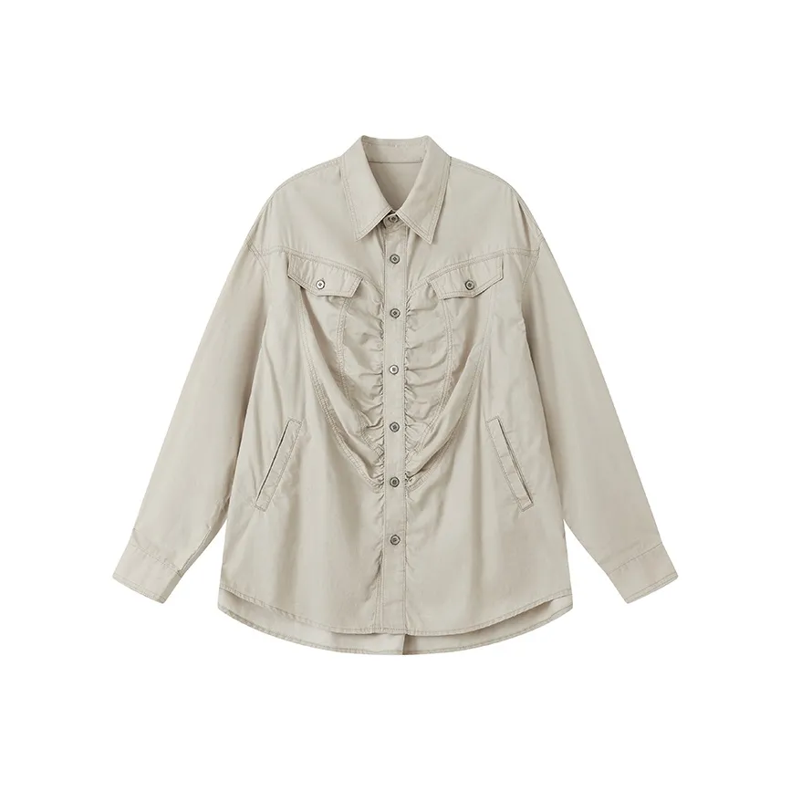 WULISHAONIAN Рубашка Унисекс Серый Бежевый