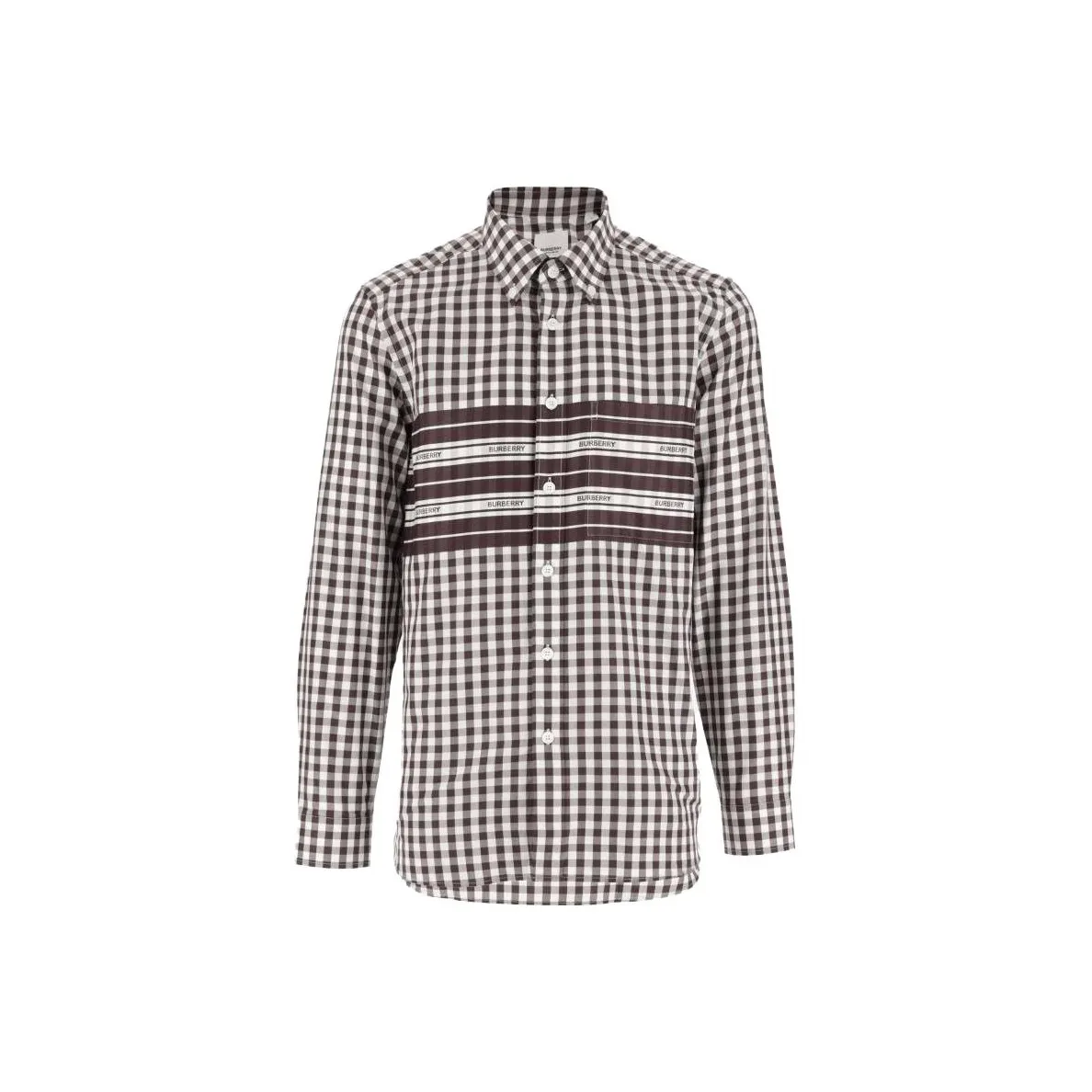 Burberry FW23 Mens Letter Stripe Check Print Single-Breasted Casual Shirt Brown