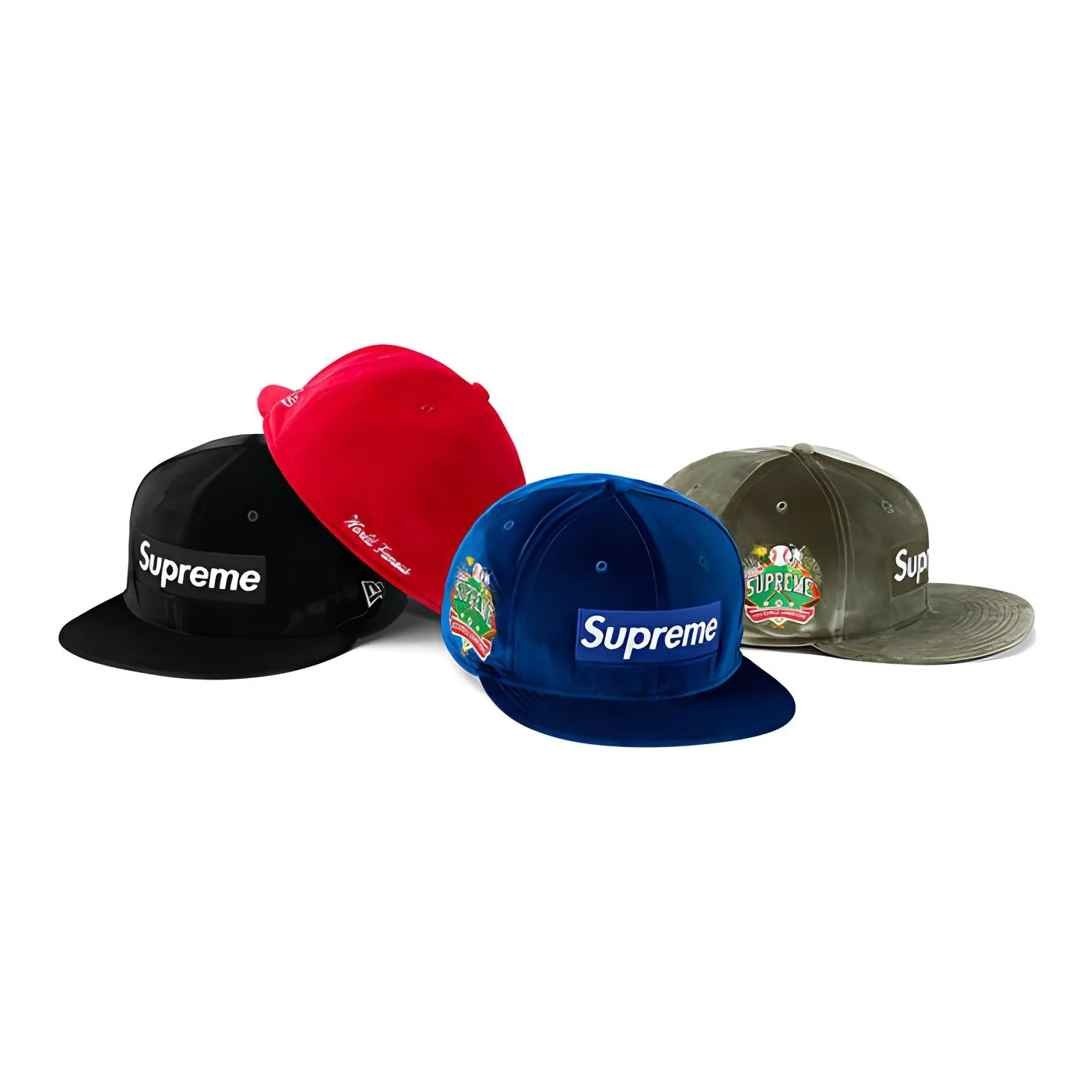 Supreme x New Era Полиэстер Бархатные Кепки Унисекс Черный Красный Синий Зеленый