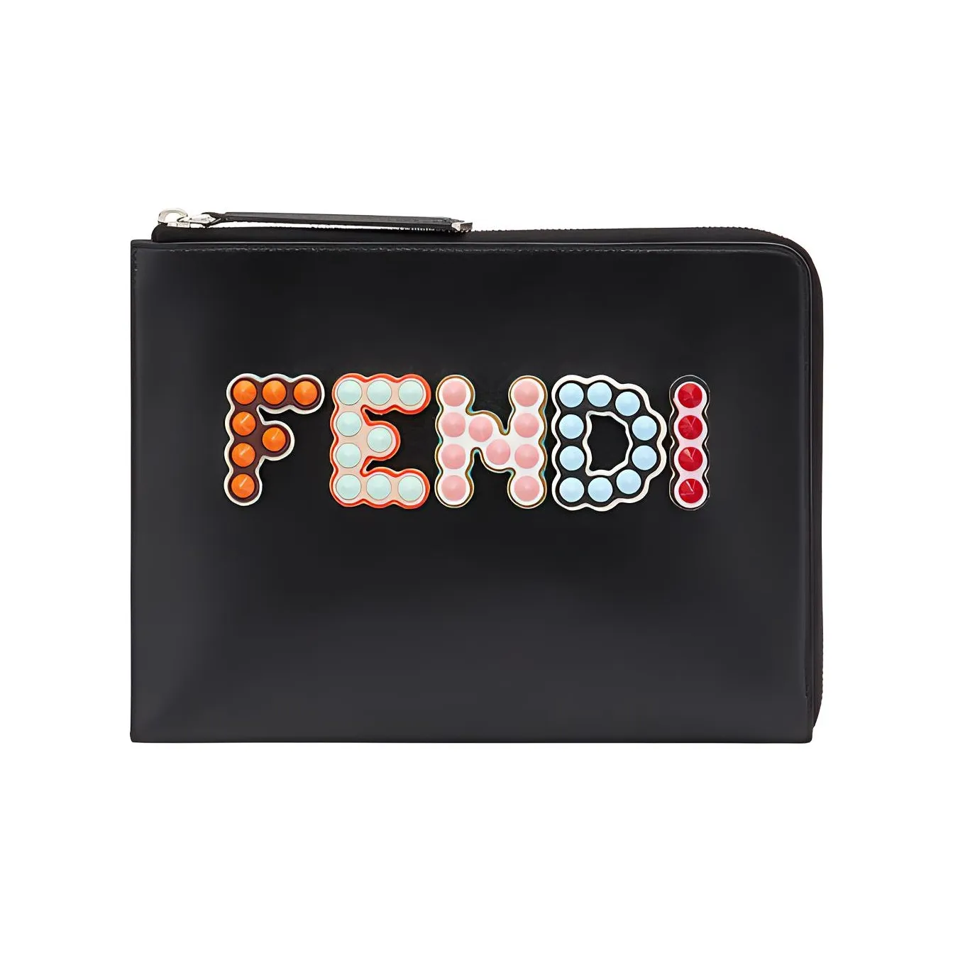 FENDI Cow Leather Clutch Wallet Unisex Black