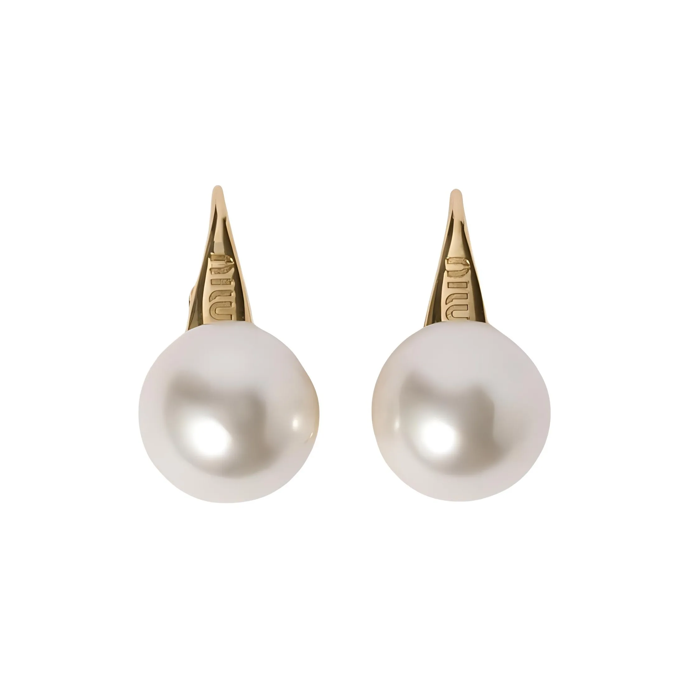 MIU MIU Metal Pearl Synthetic Bead Earrings Unisex Gold