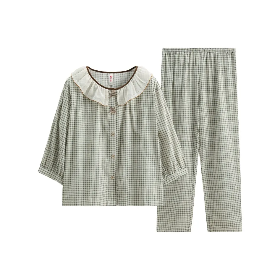 FENTENG Пижамный комплект женский зеленый в клетку