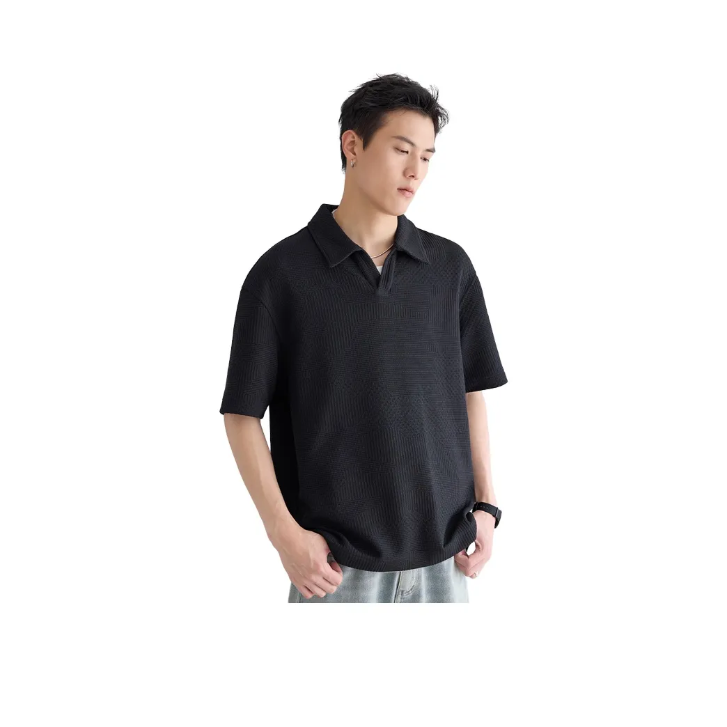 A.B.X Боковой Разделенный Отложной Воротник Свободный крой Короткий рукав Поло Мужской