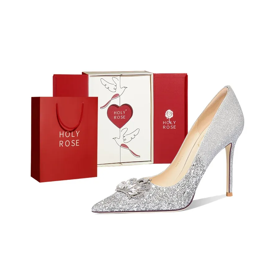 Holy Rose Низкий каблук Высокий каблук Серебряный Сверкающий стразовая корона
