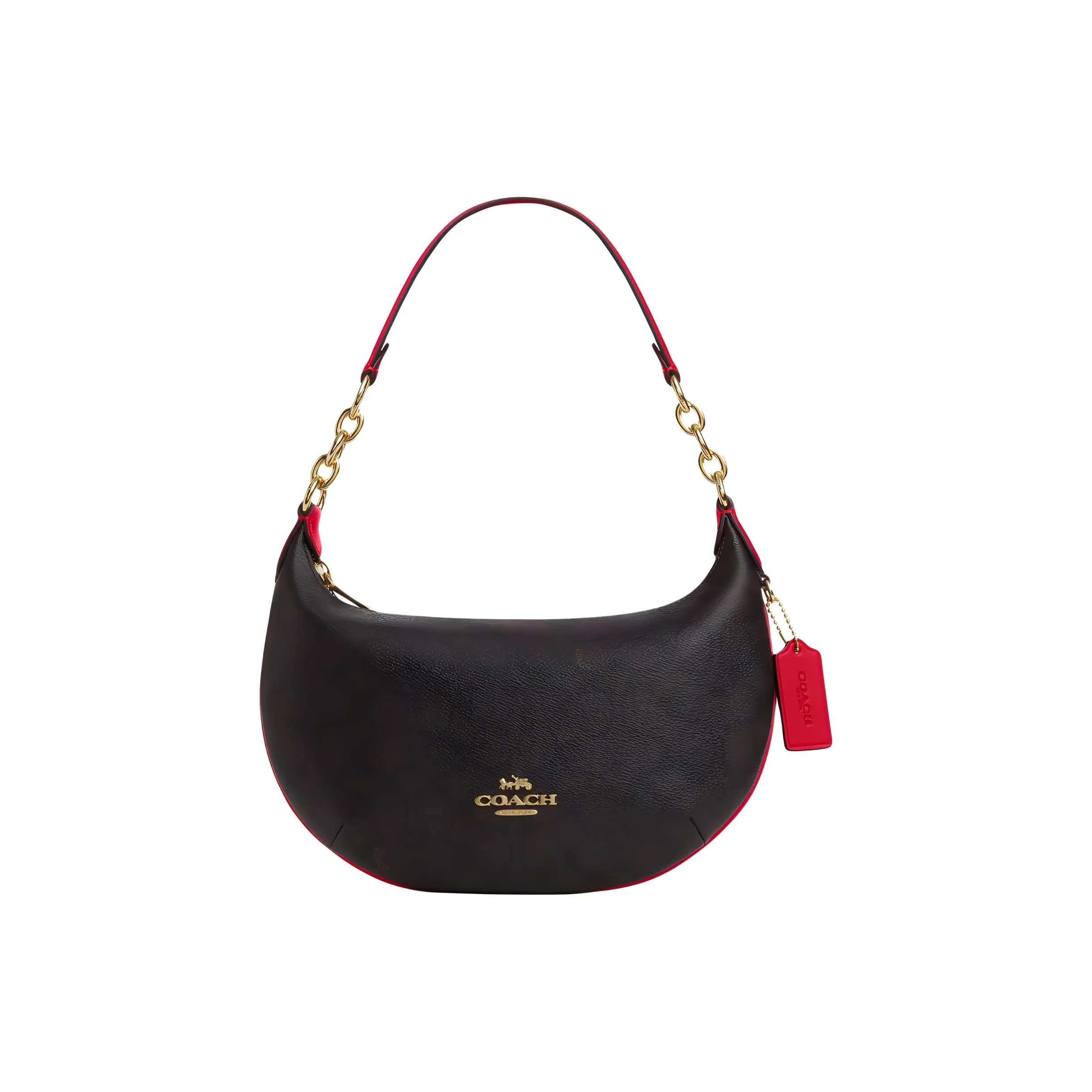 COACH Peyton Coated Canvas Hobo Bag, Handbag, Shoulder Bag Tubas Women's Walnut & Bold Red