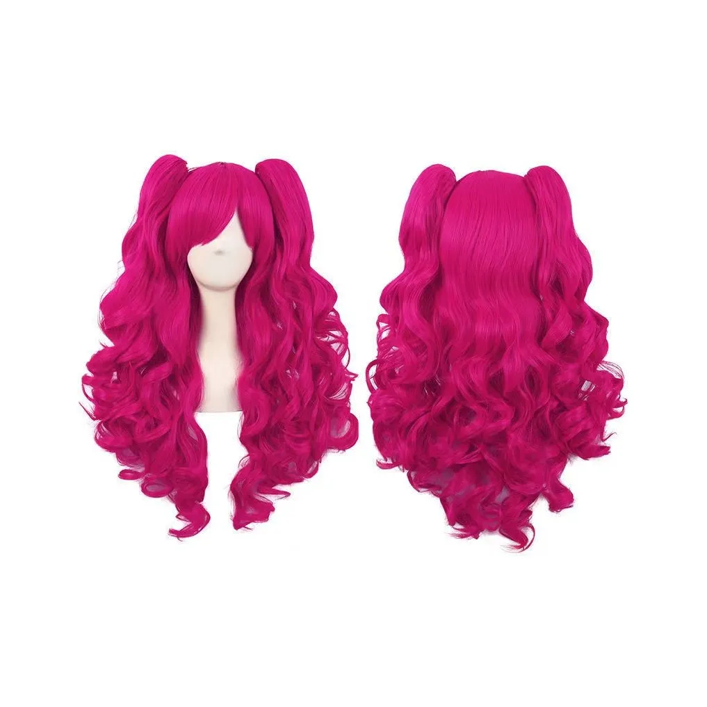 SHUYUAN Волна Кудрявый Розово-красный Длинный Кудрявые Волосы Парик Полная Голова Комплект Естественный Симуляция