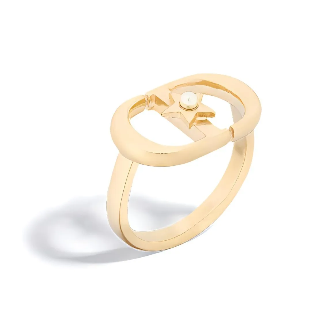 DIOR Resin Pearl Metal Gold-Plated Rings Women's Gold
