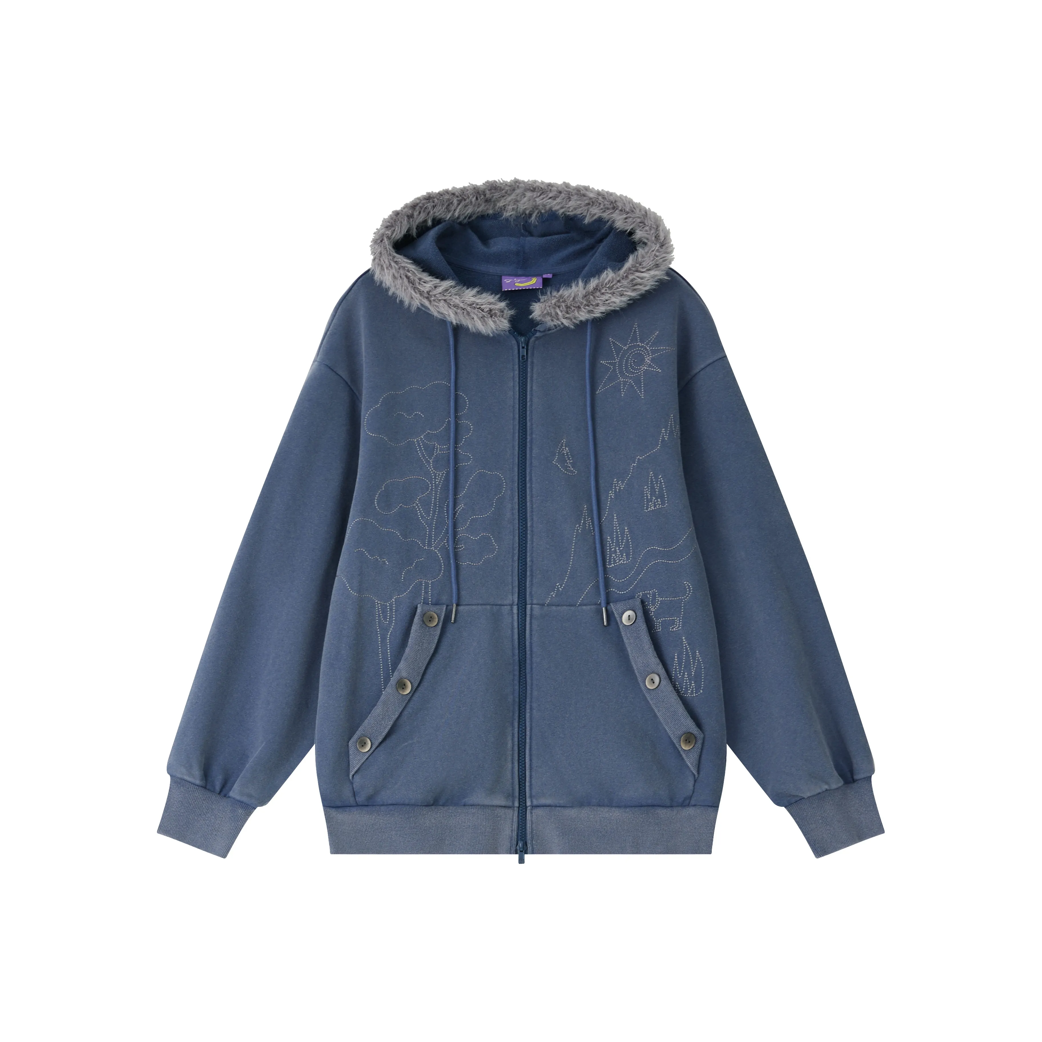 WULISHAONIAN Толстовка Унисекс Серый Синий