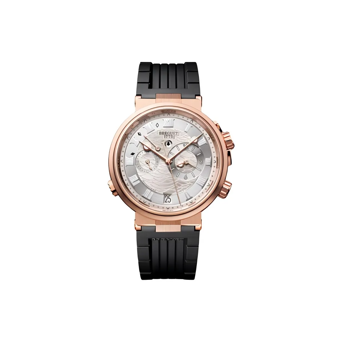 BREGUET Automatic Mechanical Movement Men's Watches Watch 40mm Silver Dial 18K Rose Gold Watch Case Rubber Strap