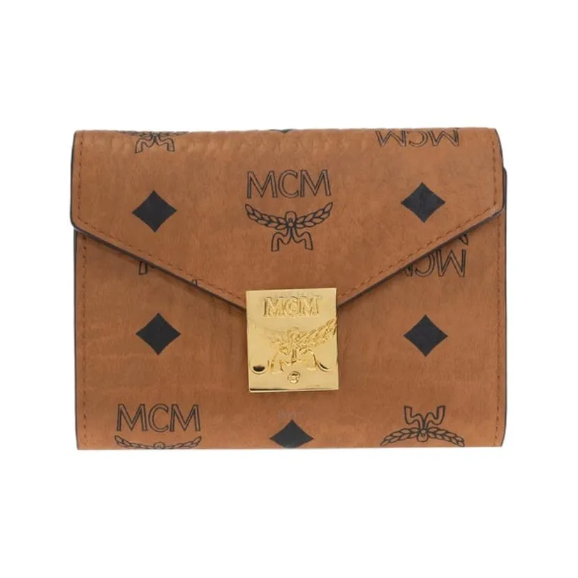 MCM Leather Wallet Trumpets Women's Brown Cognac
