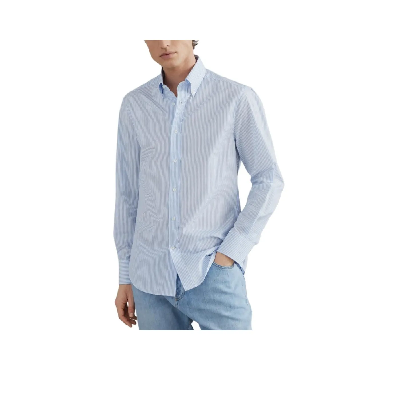 BRUNELLO CUCINELLI SS24 Рубашка Мужская Небесно-Синий