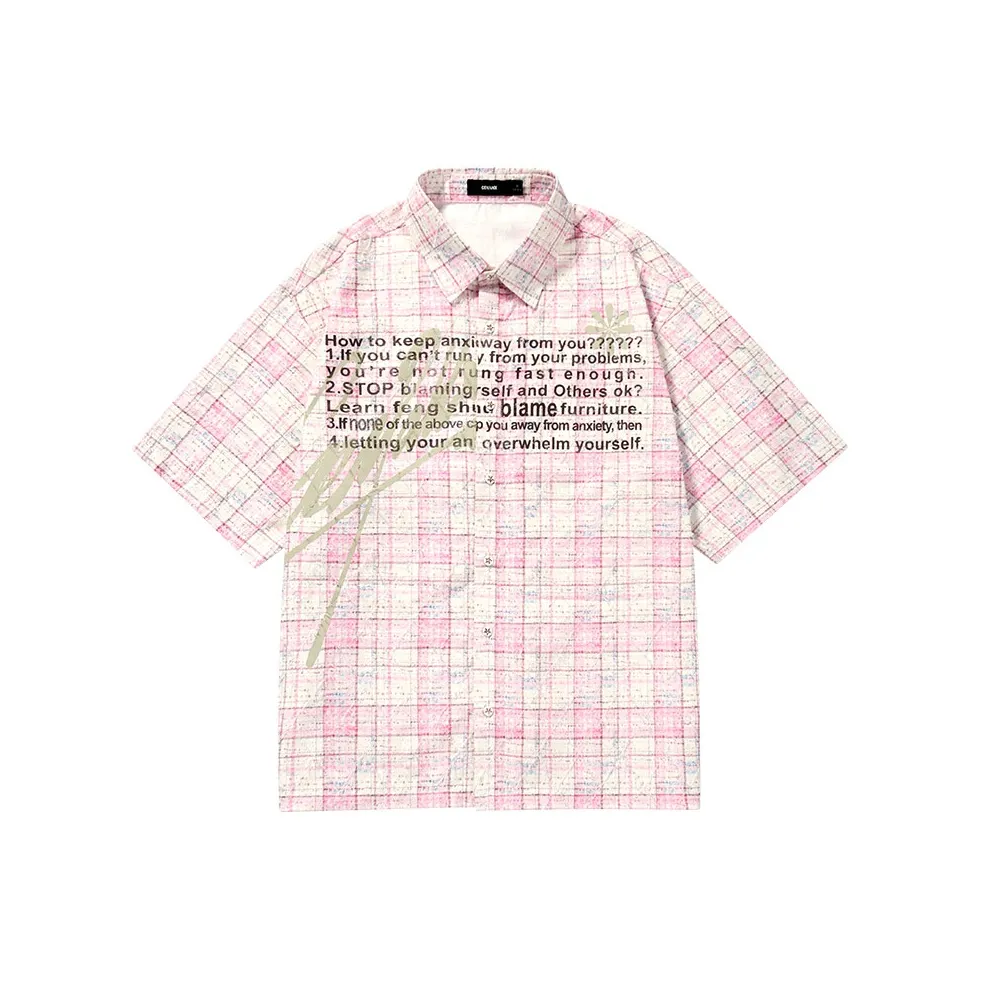 GENANX Рубашка Унисекс Белый Розовый Клетка