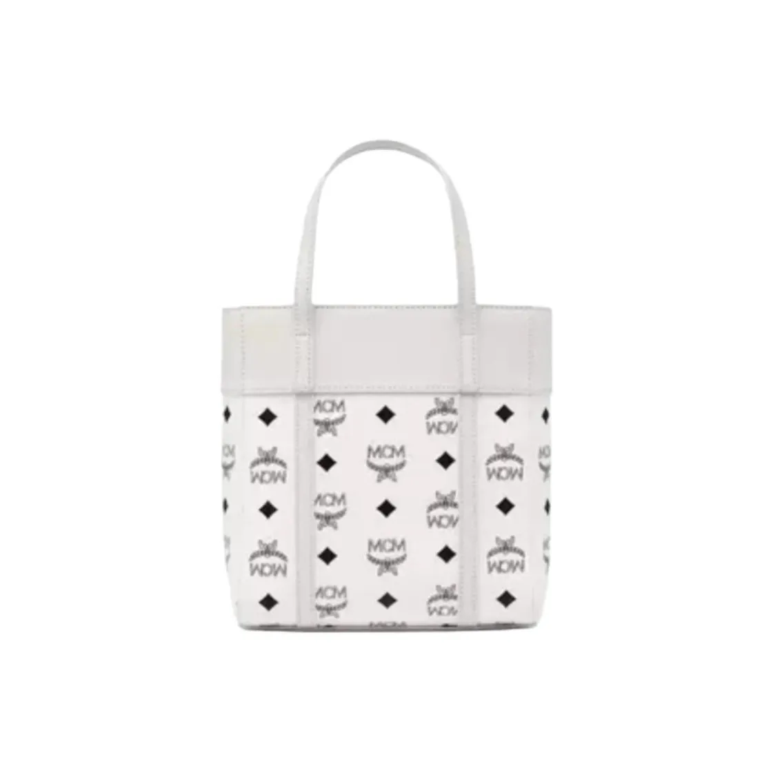 MCM Canvas With Calfskin Leather Basket Bag Tote Bag Shopping Bag Shoulder Bag Crossbody Bag Handbag Mini Women's White