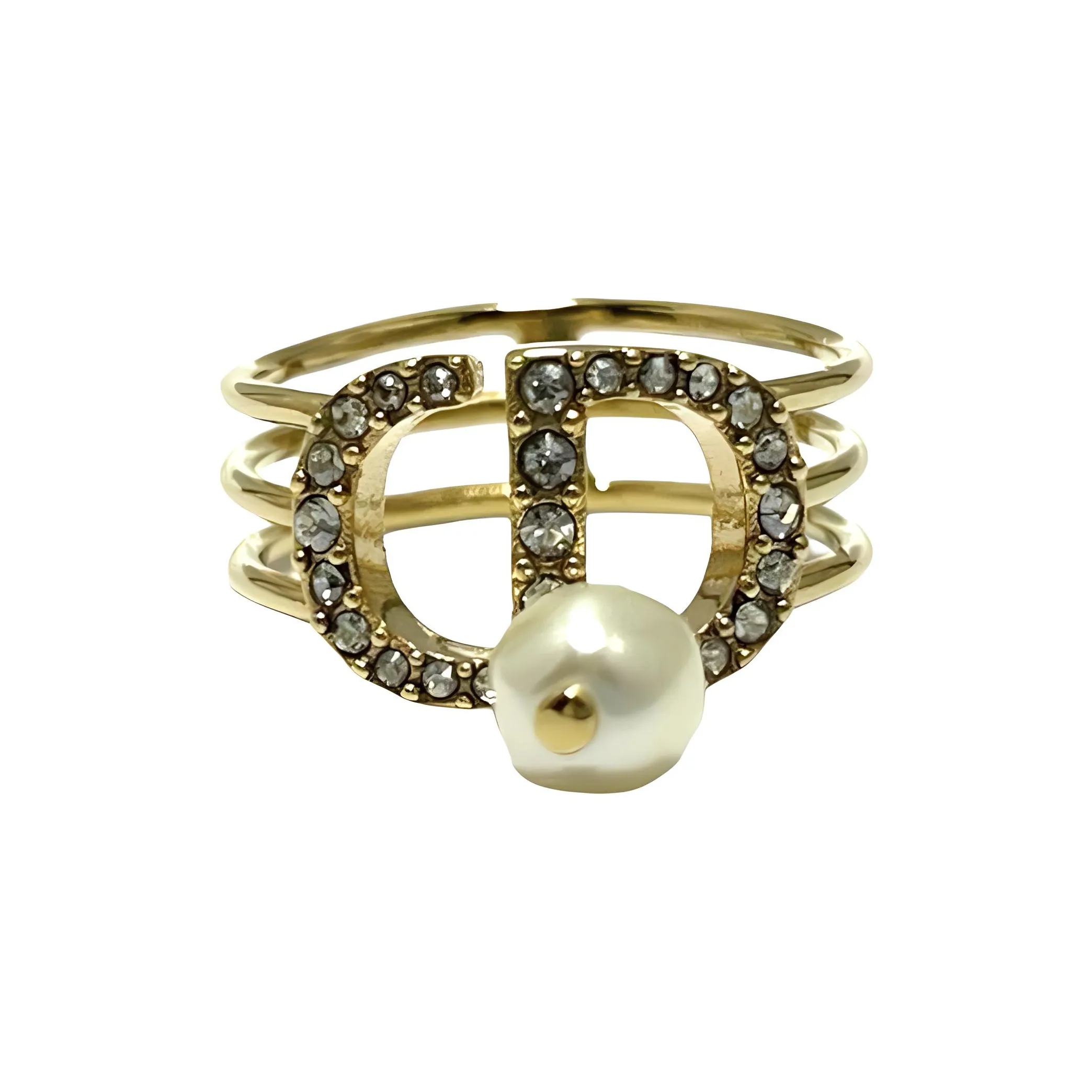DIOR Rhinestone Rings Women's Gold