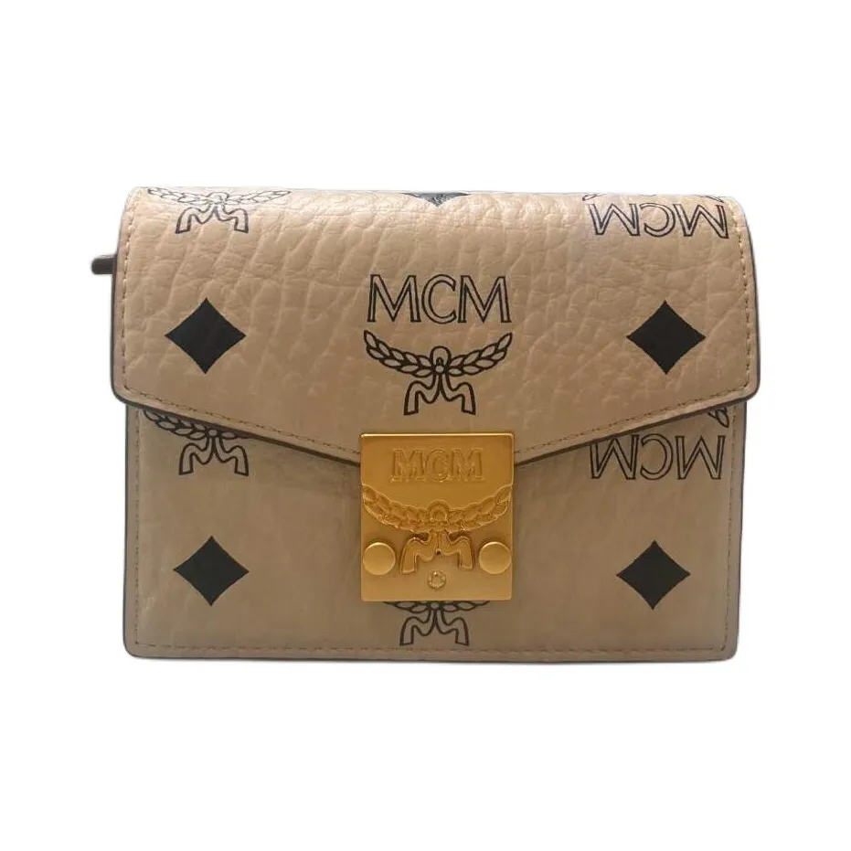 MCM Tracy Visetos Покрытый холст Сумка через плечо Мини Женская Бежевая