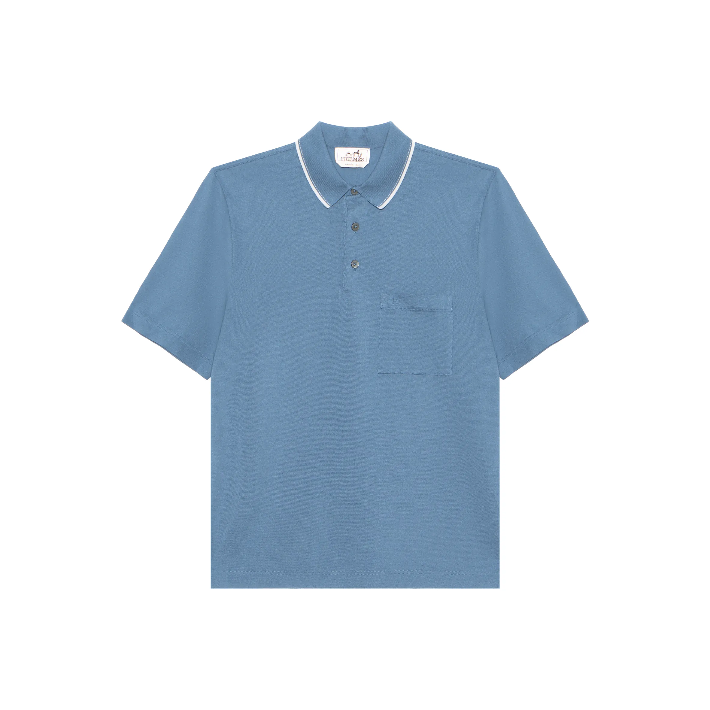 HERMES SS24 Polo Shirt Men's Light Gray Blue