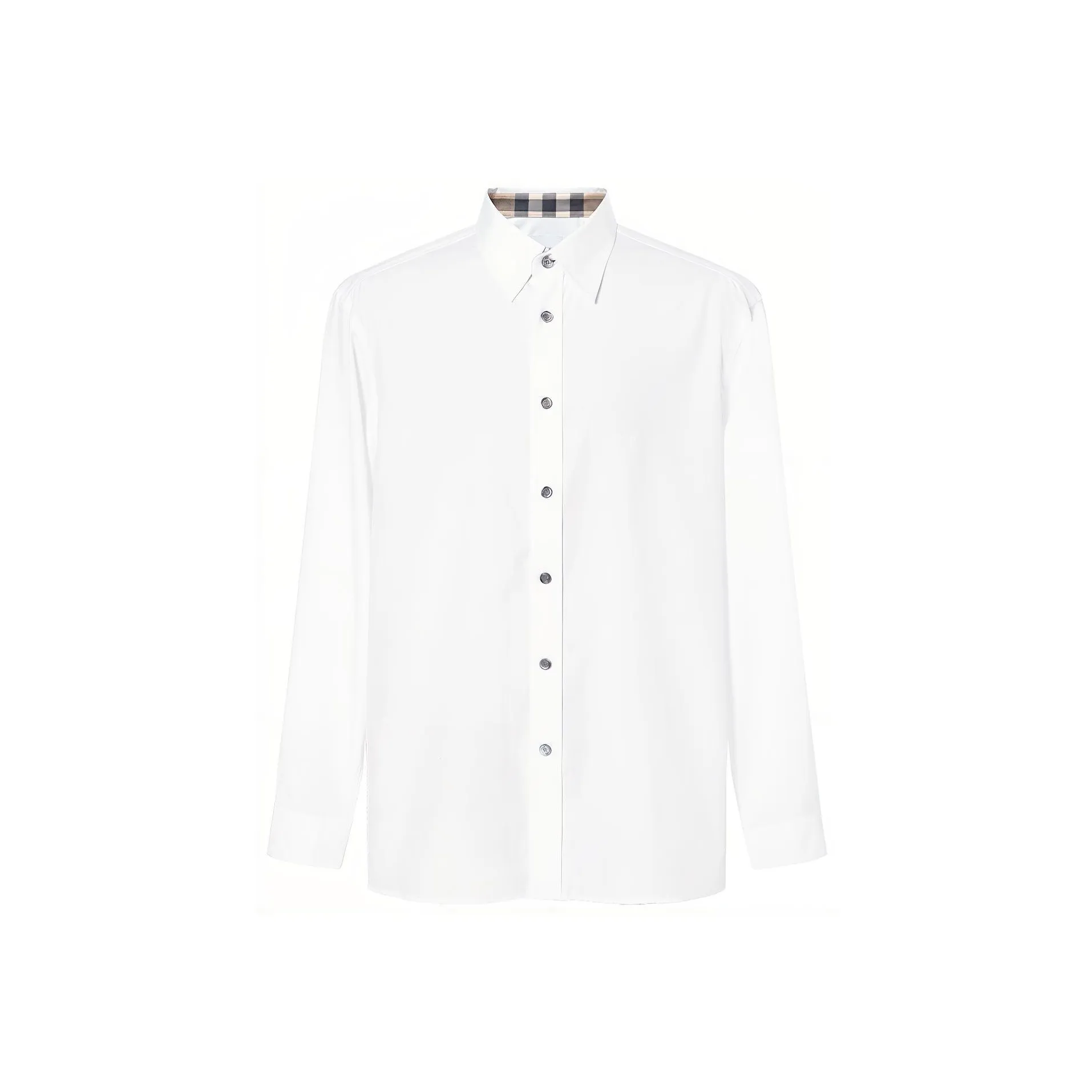 Burberry Men Solid Logo Turn down Collar Single breasted Long sleeve Shirt White