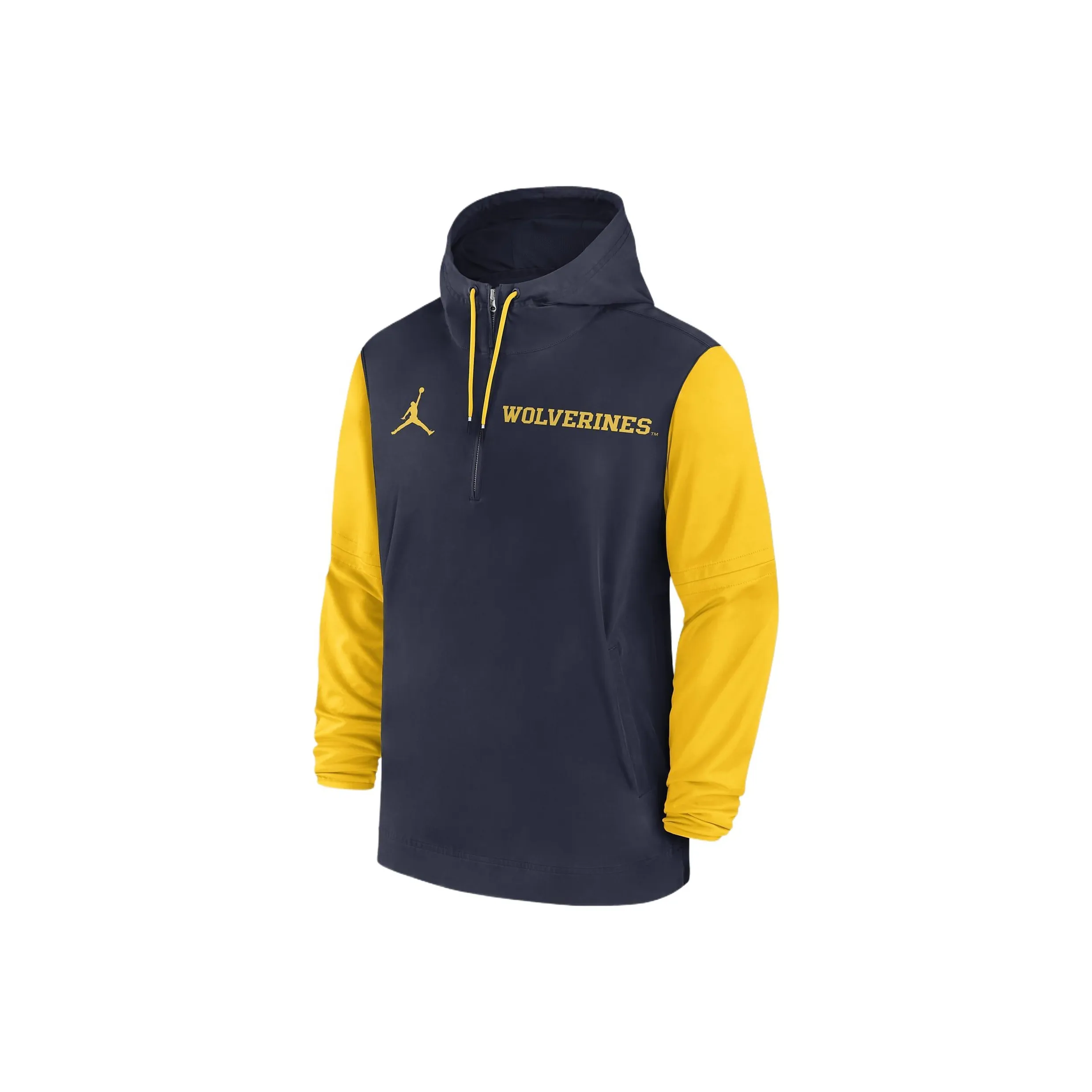 JORDAN Michigan Wolverines Sideline Pre Game Player Men's JORDAN College 1/2 Zip Hooded Jacket